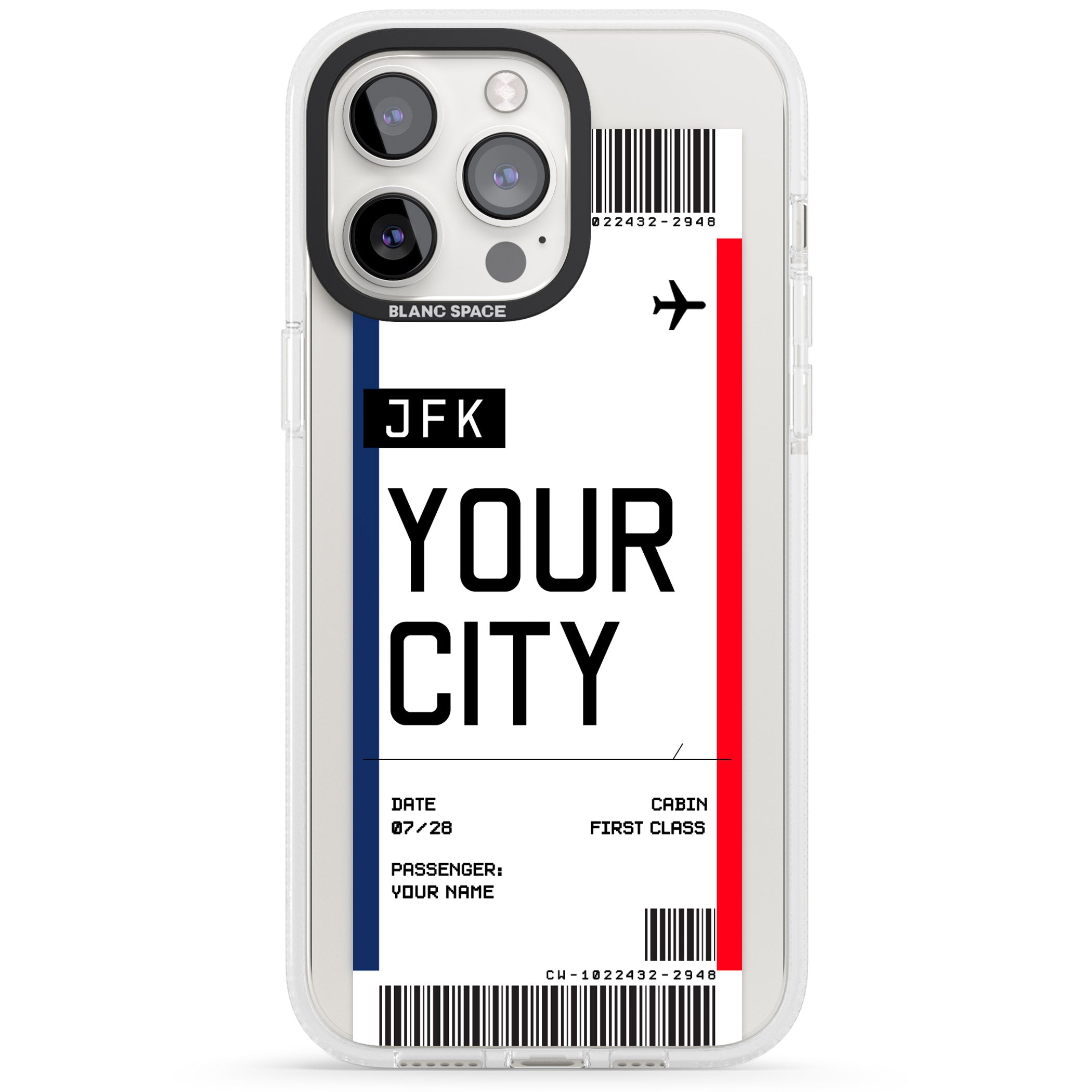 Personalised Create Your Own Boarding Pass Ticket iPhone 15 Pro Max / 15 Pro / 14 Pro Max / 14 Pro / 13 Pro Clear Case Impact Air - Blanc Space