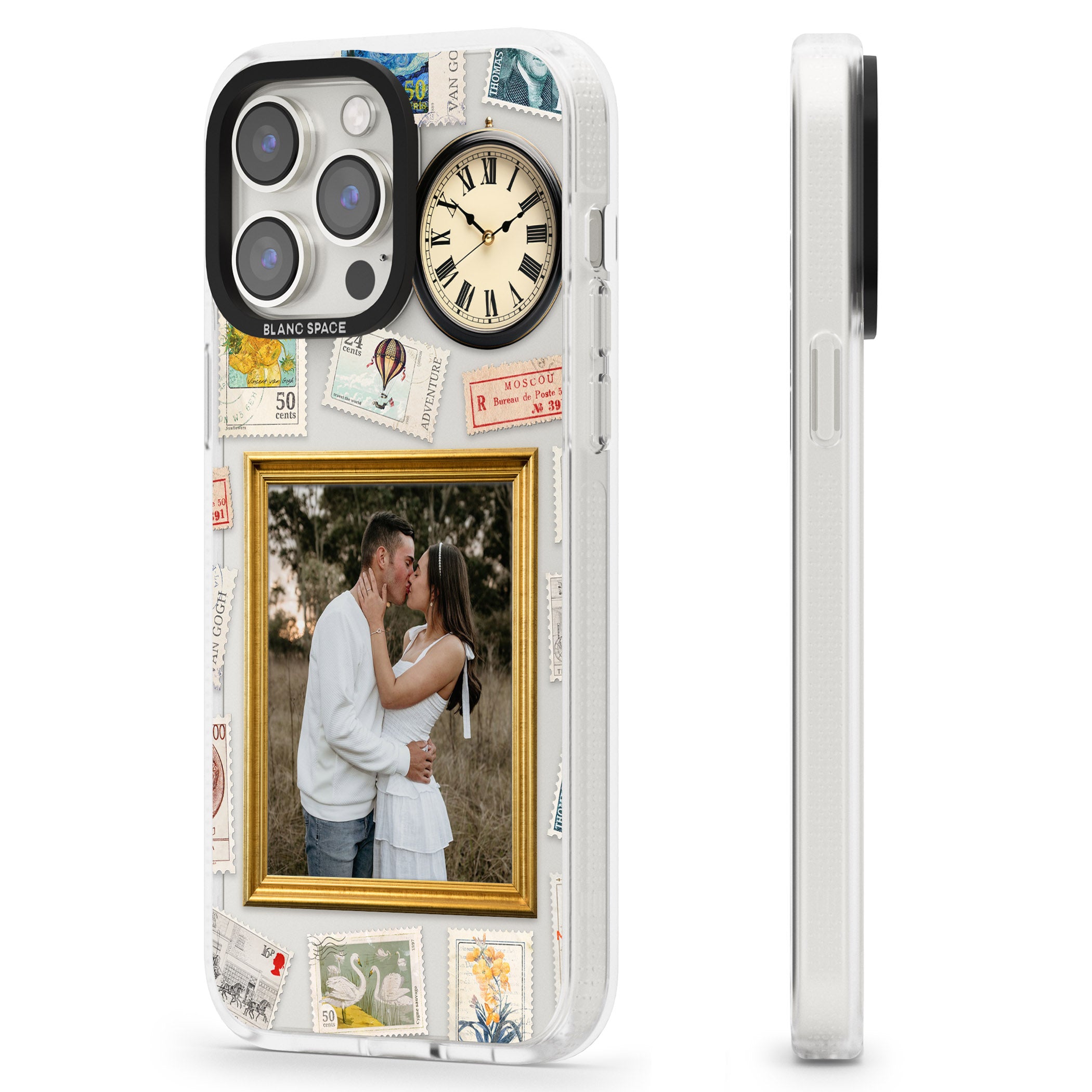 Personalised Vintage Photo Frame Collage iPhone 15 Pro Max / 15 Pro / 14 Pro Max / 14 Pro / 13 Pro Clear Case Impact Air - Blanc Space