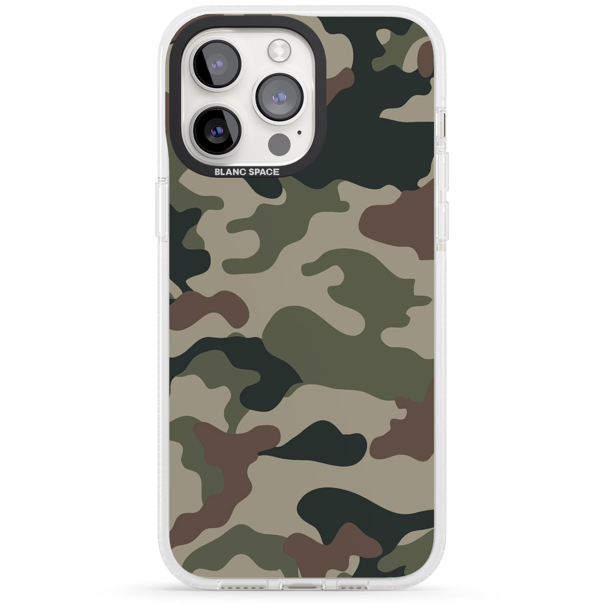 Woodland British Camo iPhone 15 Pro Max / 15 Pro / 14 Pro Max / 14 Pro / 13 Pro Clear Case Impact Air - Blanc Space