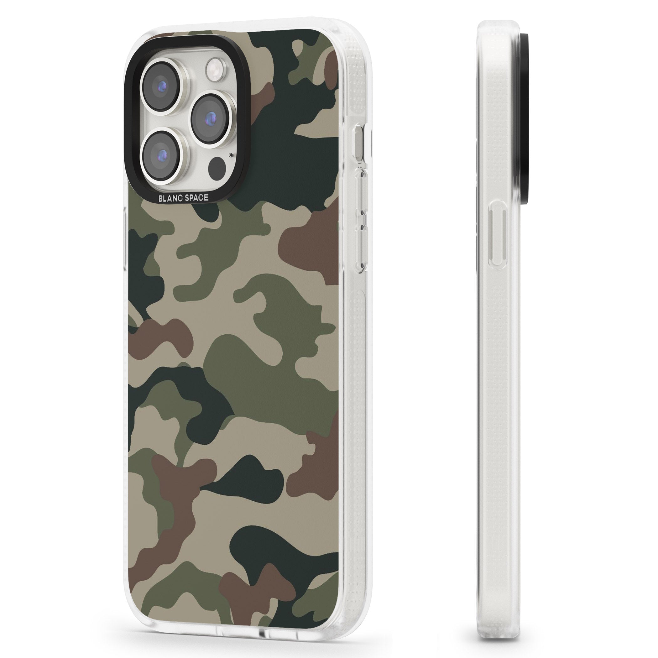 Woodland British Camo iPhone 15 Pro Max / 15 Pro / 14 Pro Max / 14 Pro / 13 Pro Clear Case Impact Air - Blanc Space