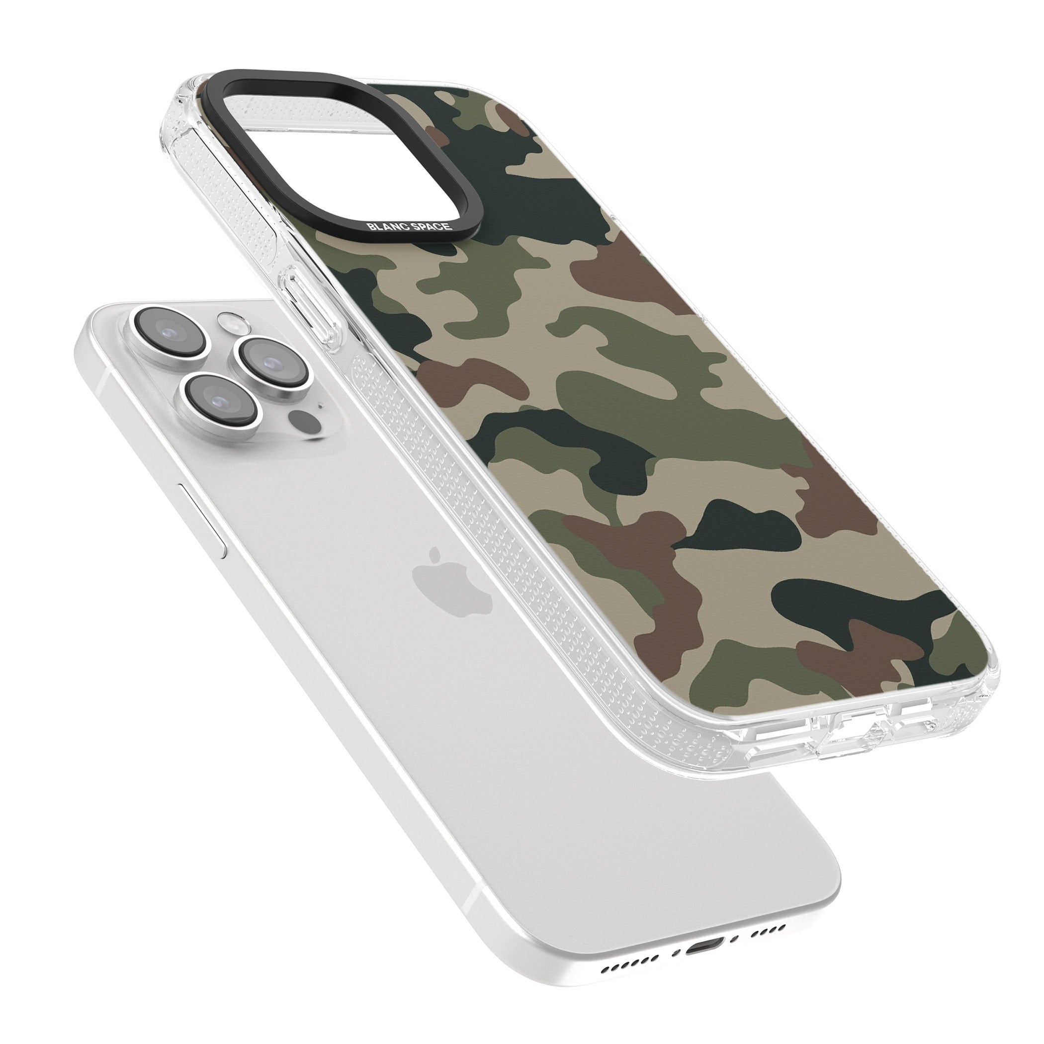 Woodland British Camo iPhone 15 Pro Max / 15 Pro / 14 Pro Max / 14 Pro / 13 Pro Clear Case Impact Air - Blanc Space
