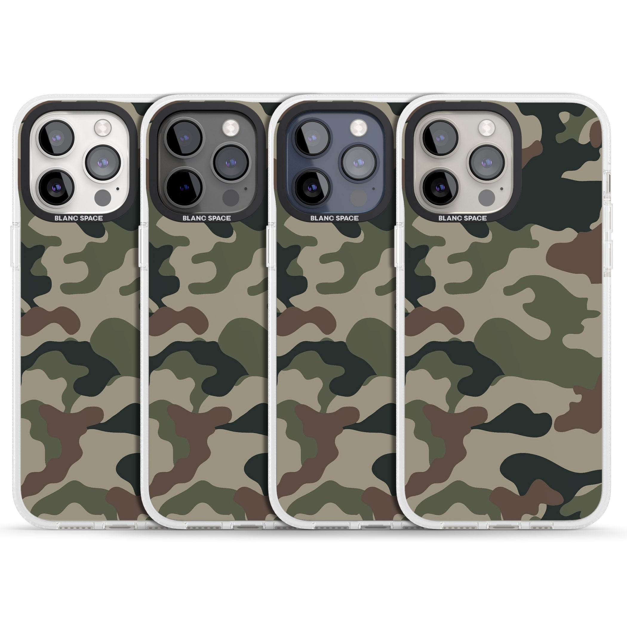 Woodland British Camo iPhone 15 Pro Max / 15 Pro / 14 Pro Max / 14 Pro / 13 Pro Clear Case Impact Air - Blanc Space