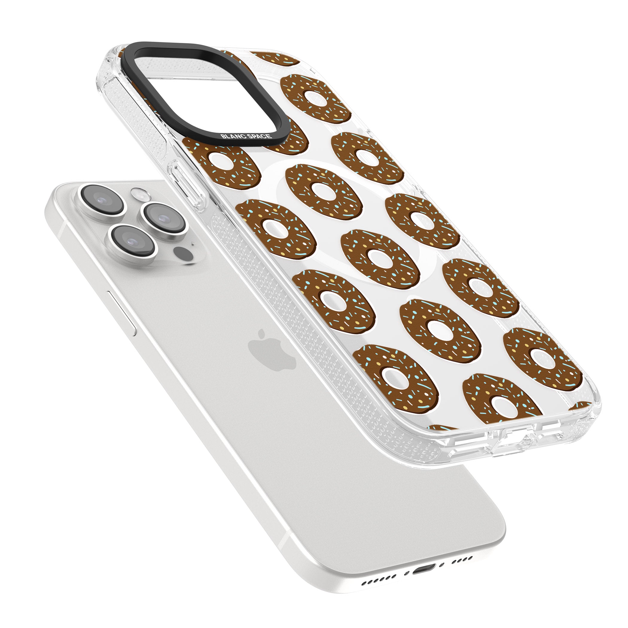 Chocolate Donut Pattern iPhone 15 Pro Max / 15 Pro / 14 Pro Max / 14 Pro / 13 Pro Clear Case Impact Air - Blanc Space