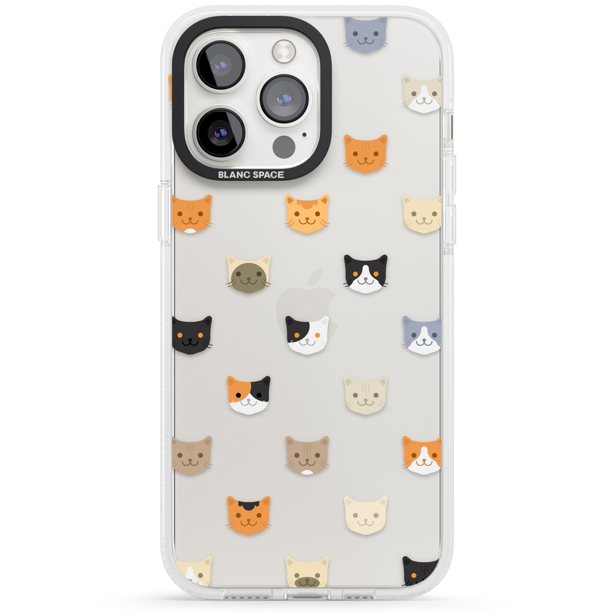 Cute Cat Face Transparent iPhone 15 Pro Max / 15 Pro / 14 Pro Max / 14 Pro / 13 Pro Clear Case Impact Air - Blanc Space