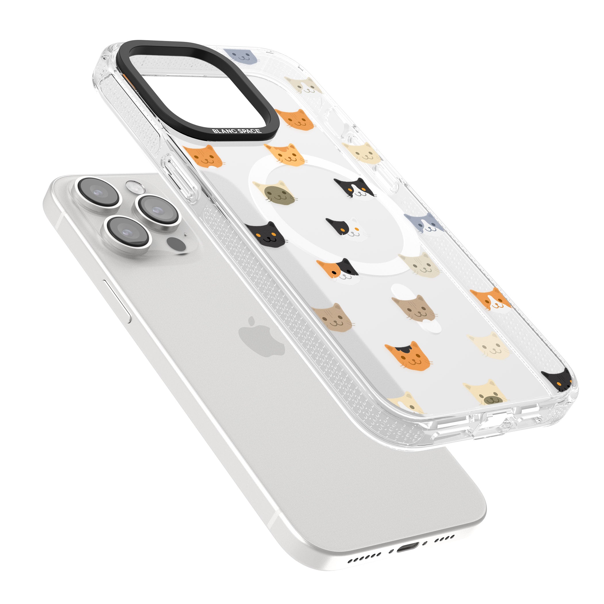 Cute Cat Face Transparent iPhone 15 Pro Max / 15 Pro / 14 Pro Max / 14 Pro / 13 Pro Clear Case Impact Air - Blanc Space