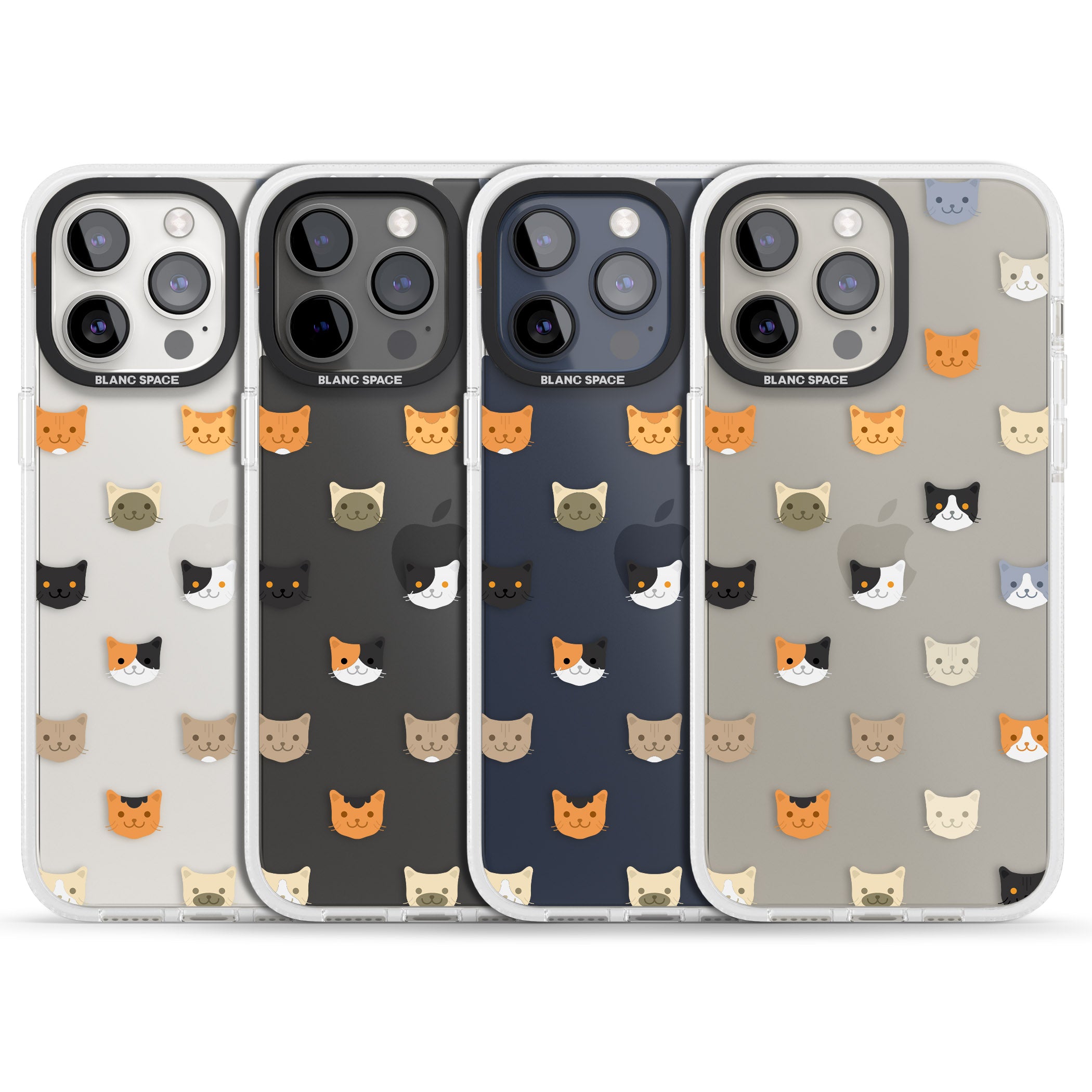 Cute Cat Face Transparent iPhone 15 Pro Max / 15 Pro / 14 Pro Max / 14 Pro / 13 Pro Clear Case Impact Air - Blanc Space