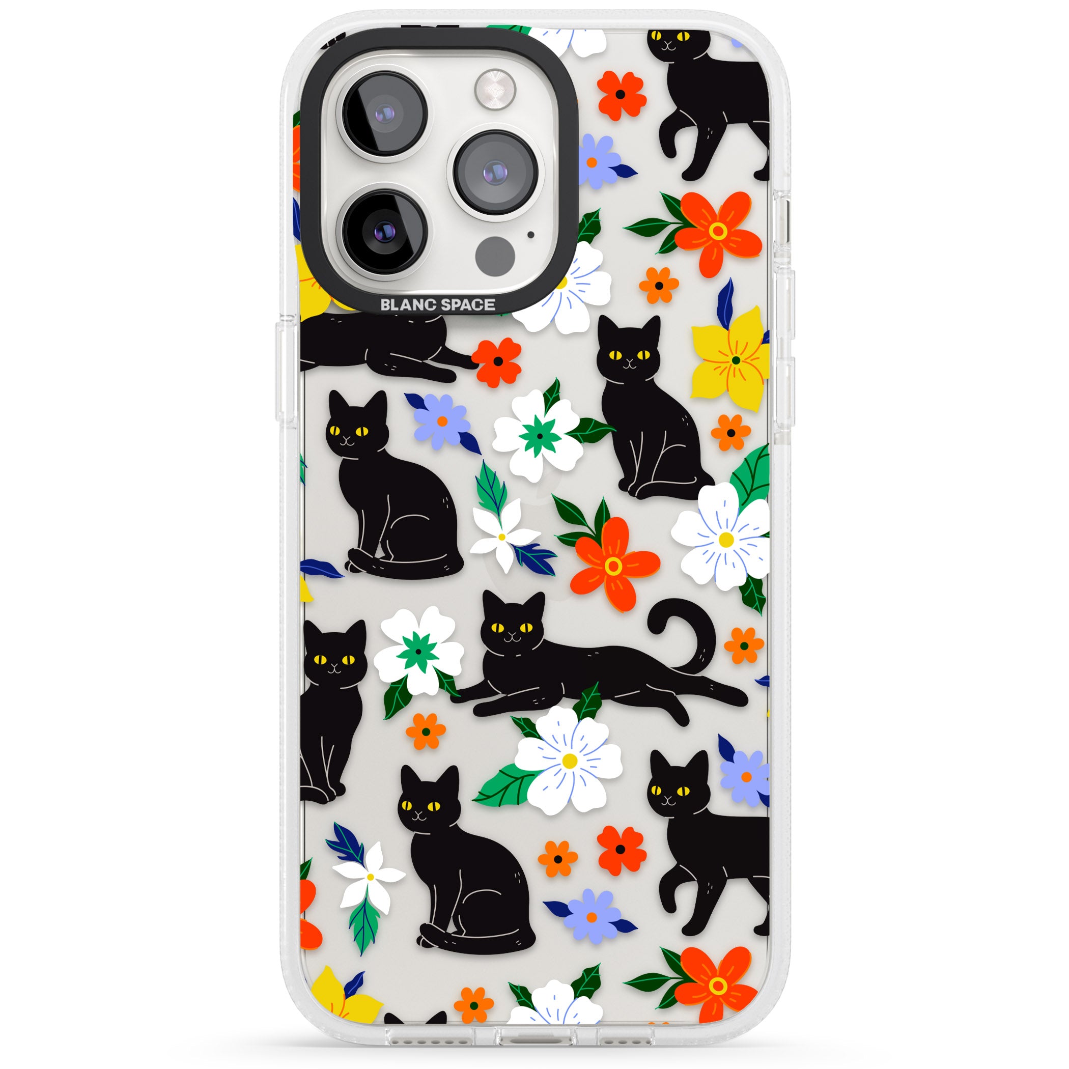 Cats & Flowers iPhone 15 Pro Max / 15 Pro / 14 Pro Max / 14 Pro / 13 Pro Clear Case Impact Air - Blanc Space