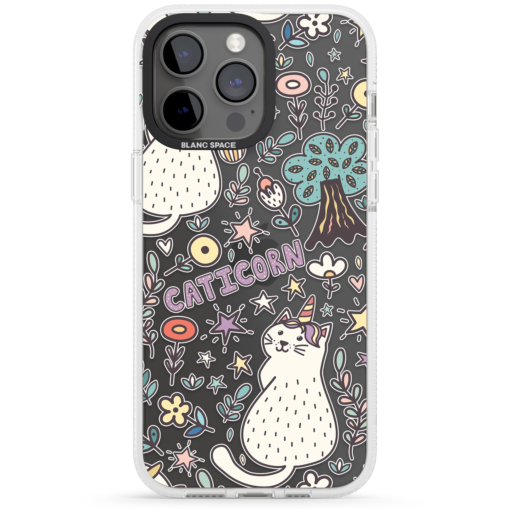 Caticorn pattern iPhone 15 Pro Max / 15 Pro / 14 Pro Max / 14 Pro / 13 Pro Clear Case Impact Air - Blanc Space