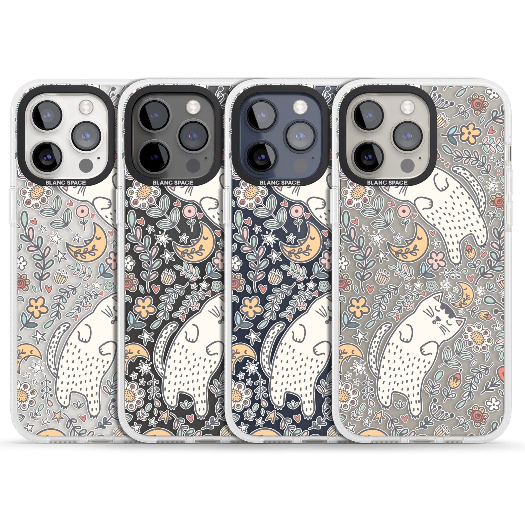 Sleeping Cat Pattern iPhone 15 Pro Max / 15 Pro / 14 Pro Max / 14 Pro / 13 Pro Clear Case Impact Air - Blanc Space