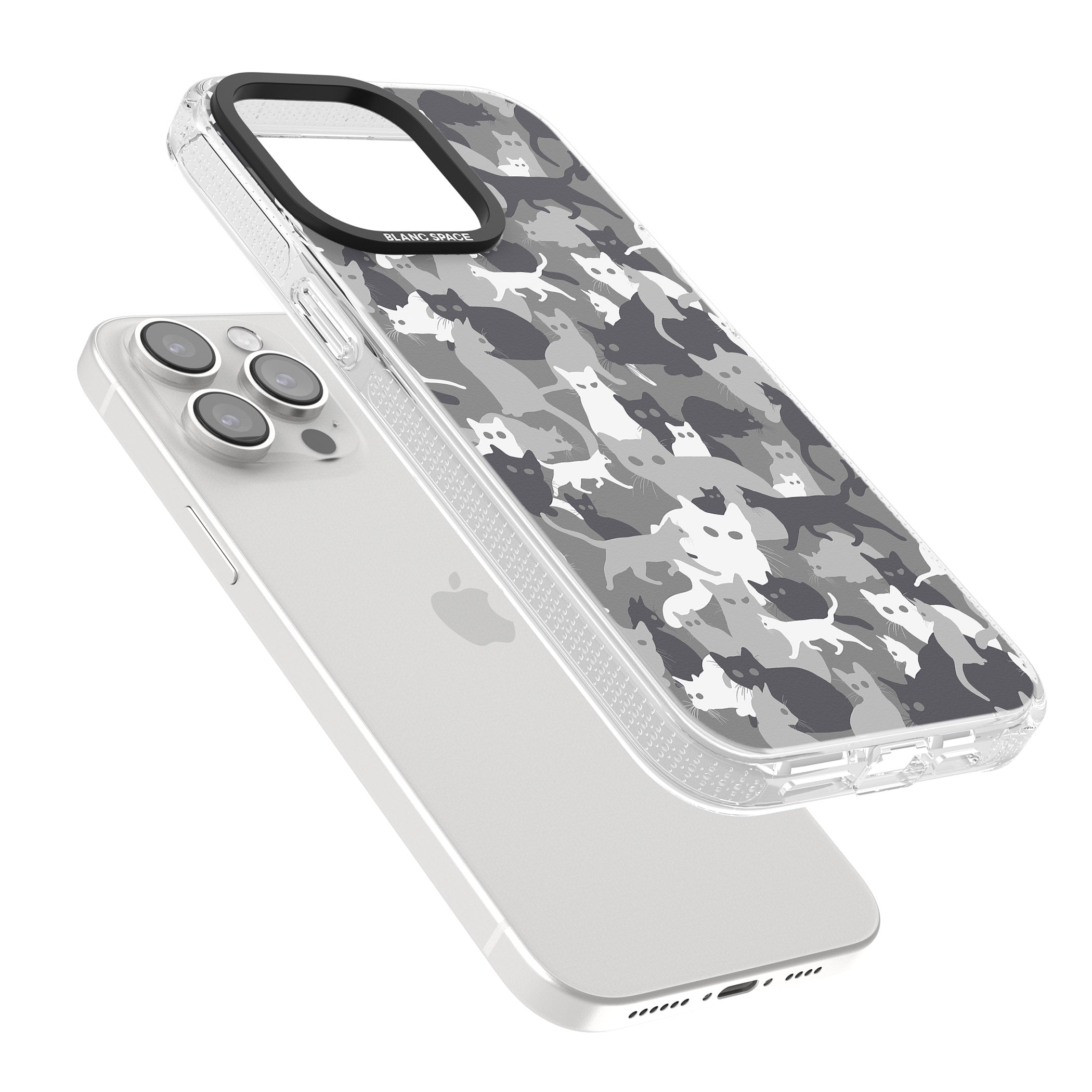 Dark Grey Cat Camouflage Pattern iPhone 15 Pro Max / 15 Pro / 14 Pro Max / 14 Pro / 13 Pro Clear Case Impact Air - Blanc Space
