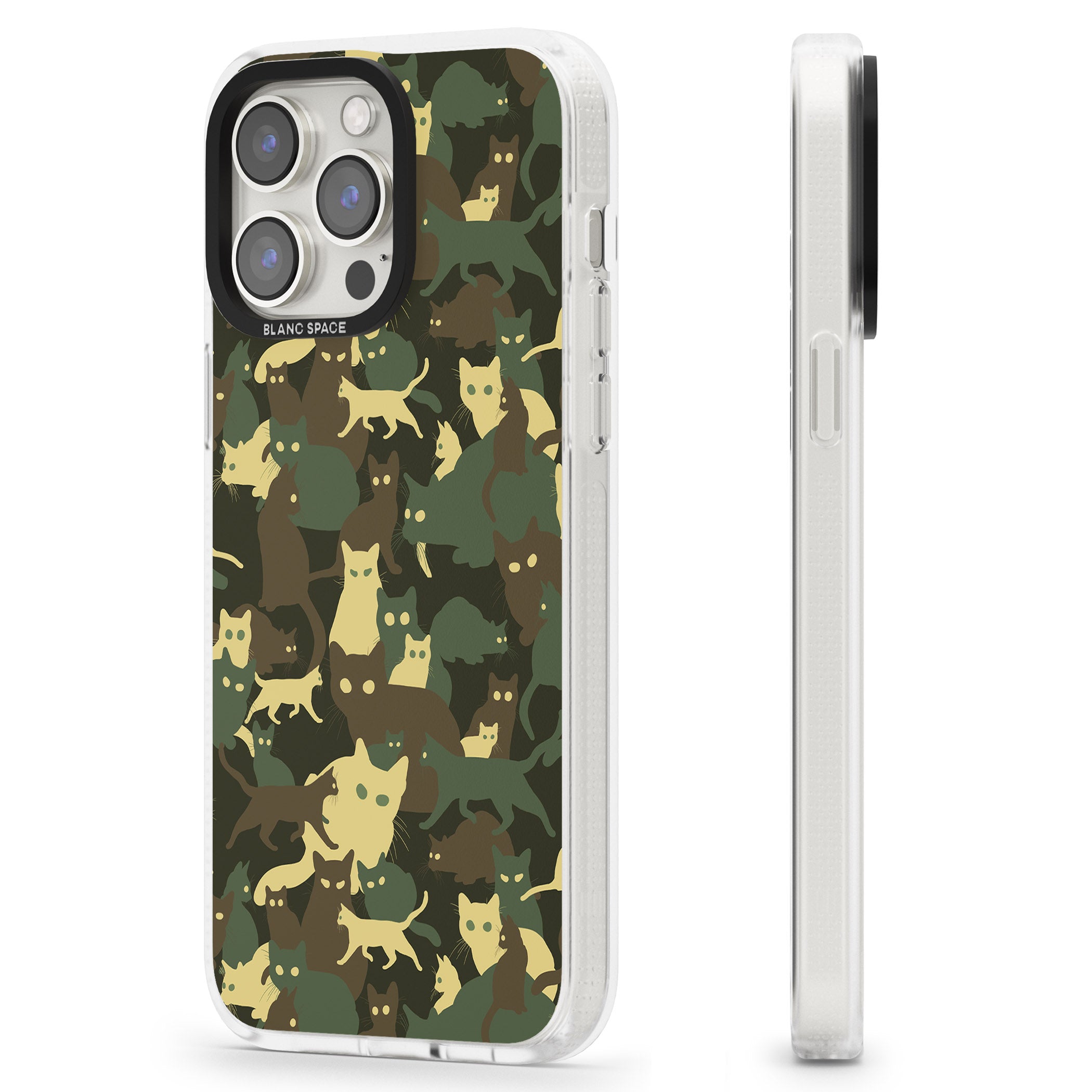 Forest Green Cat Camouflage Pattern iPhone 15 Pro Max / 15 Pro / 14 Pro Max / 14 Pro / 13 Pro Clear Case Impact Air - Blanc Space