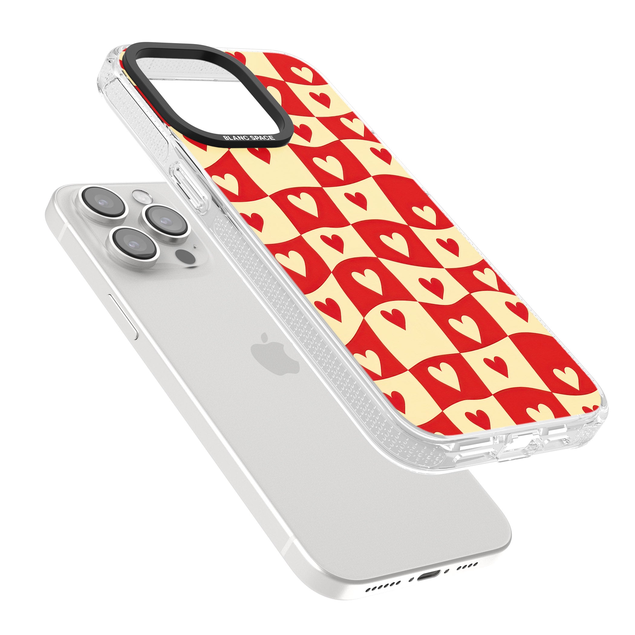 Red Wavy Checked & Hearts iPhone 15 Pro Max / 15 Pro / 14 Pro Max / 14 Pro / 13 Pro Clear Case Impact Air - Blanc Space