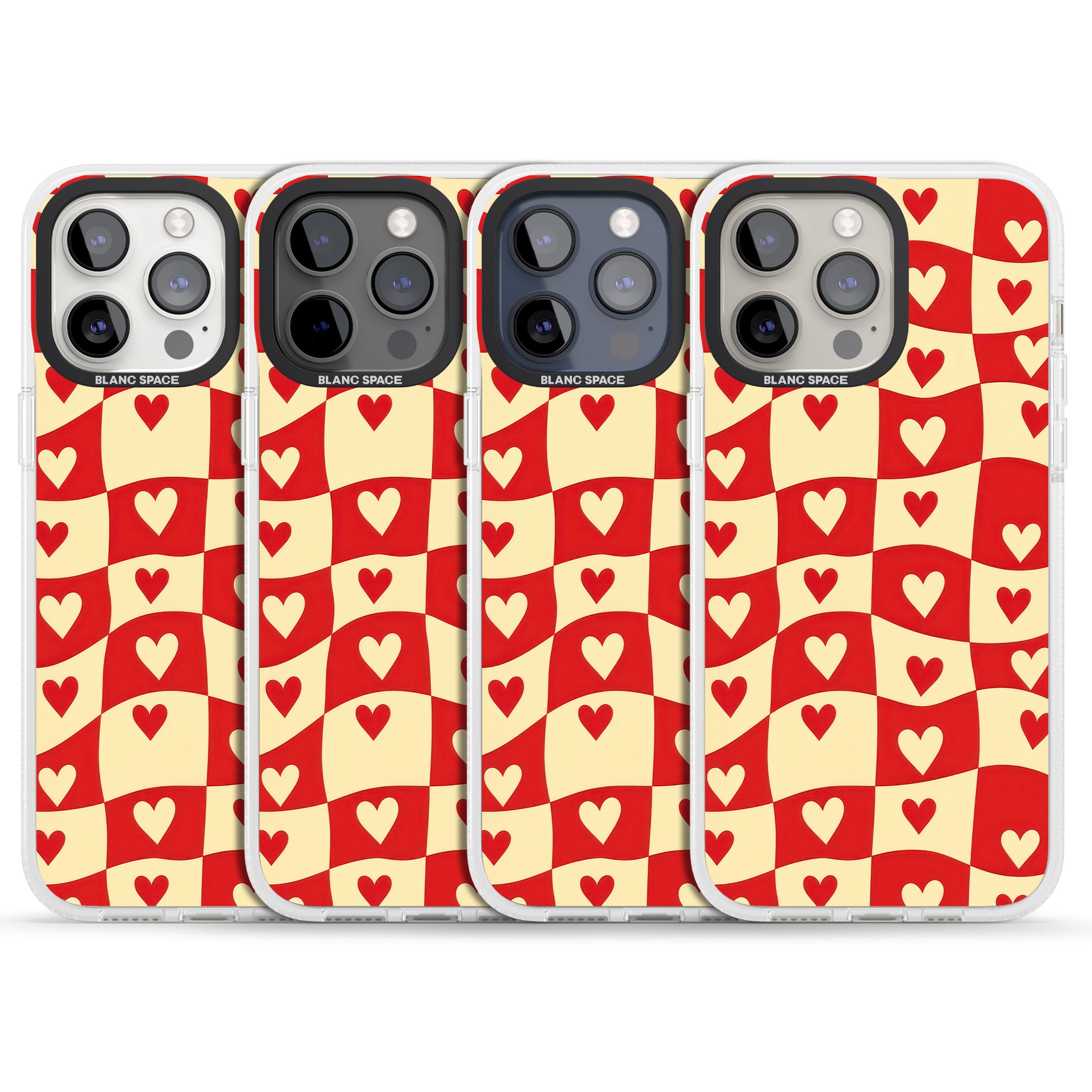 Red Wavy Checked & Hearts iPhone 15 Pro Max / 15 Pro / 14 Pro Max / 14 Pro / 13 Pro Clear Case Impact Air - Blanc Space