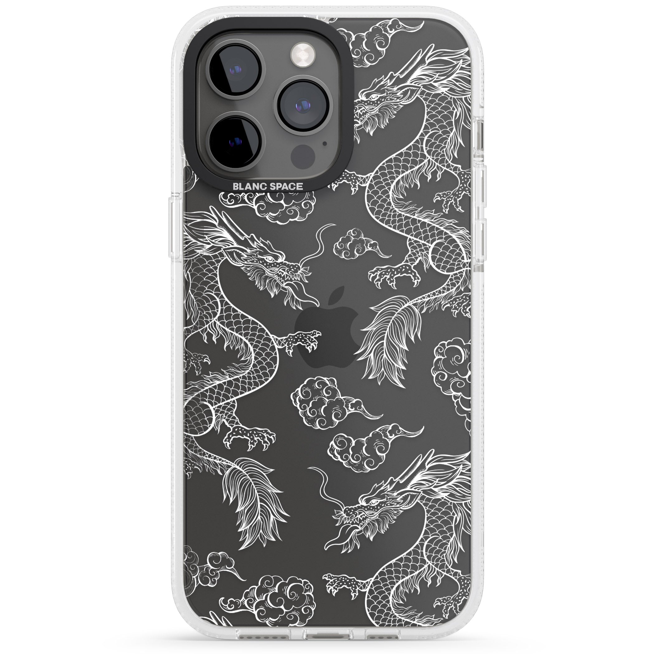 White Dragon Pattern iPhone 15 Pro Max / 15 Pro / 14 Pro Max / 14 Pro / 13 Pro Clear Case Impact Air - Blanc Space
