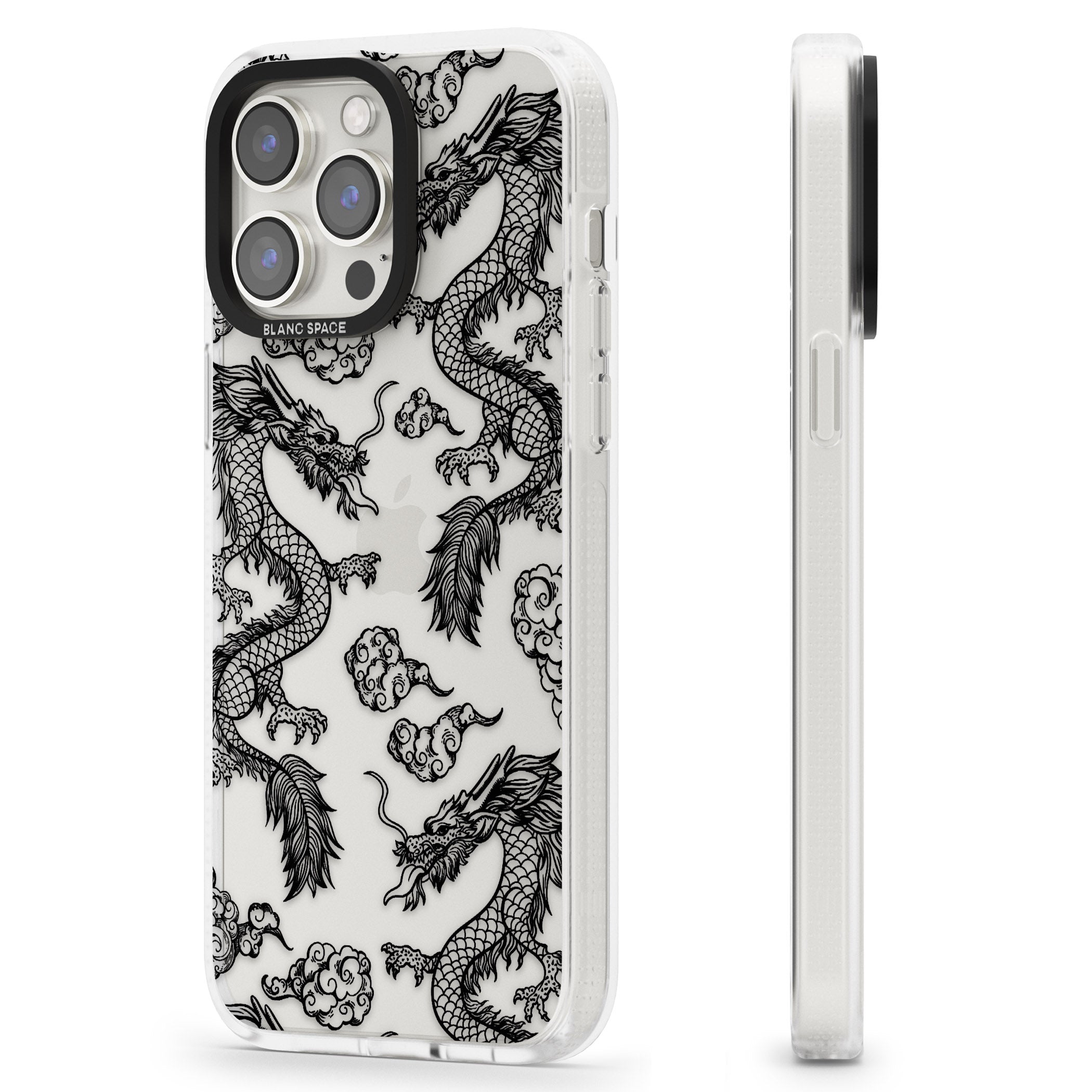 Black Dragon Pattern iPhone 15 Pro Max / 15 Pro / 14 Pro Max / 14 Pro / 13 Pro Clear Case Impact Air - Blanc Space