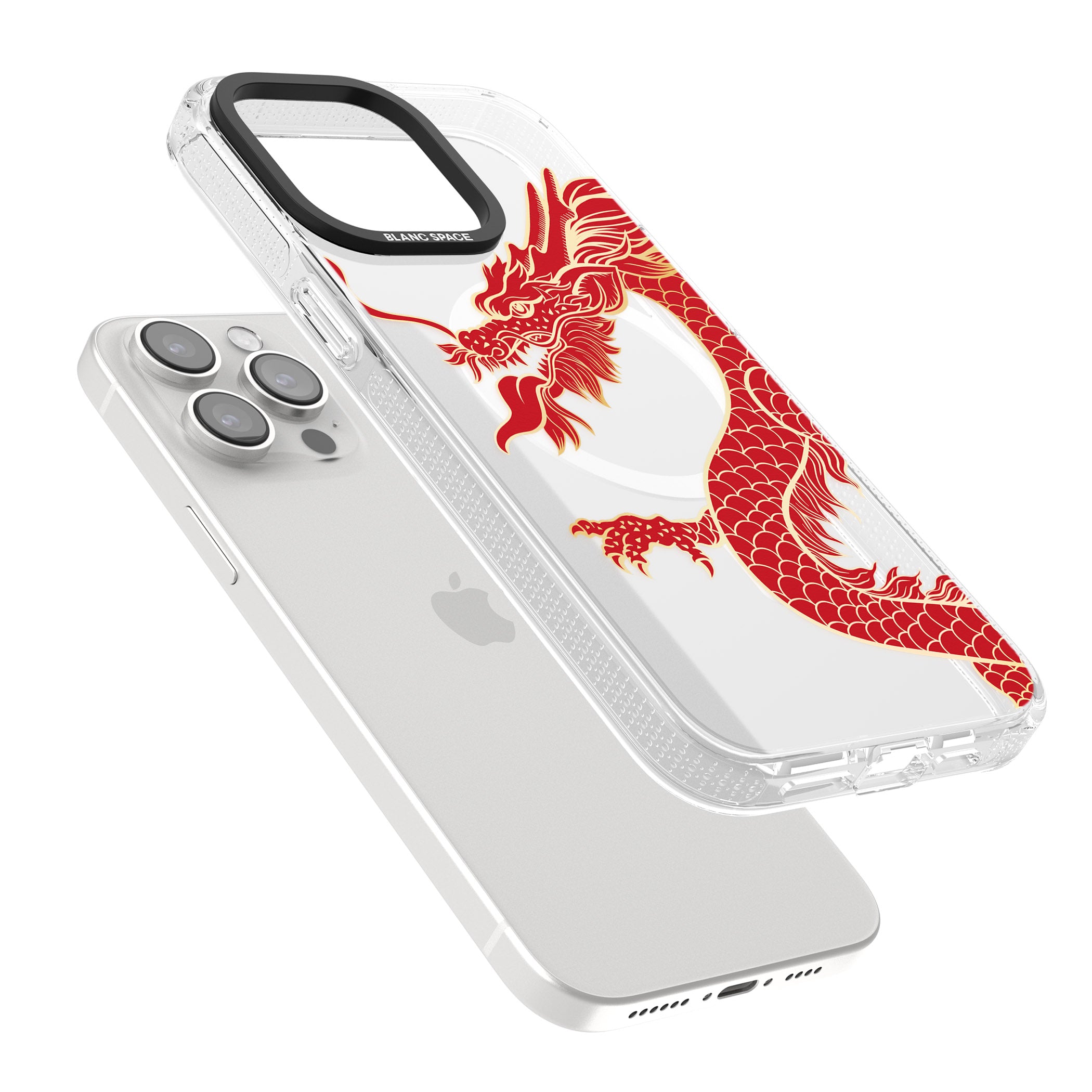 Large Red Dragon iPhone 15 Pro Max / 15 Pro / 14 Pro Max / 14 Pro / 13 Pro Clear Case Impact Air - Blanc Space