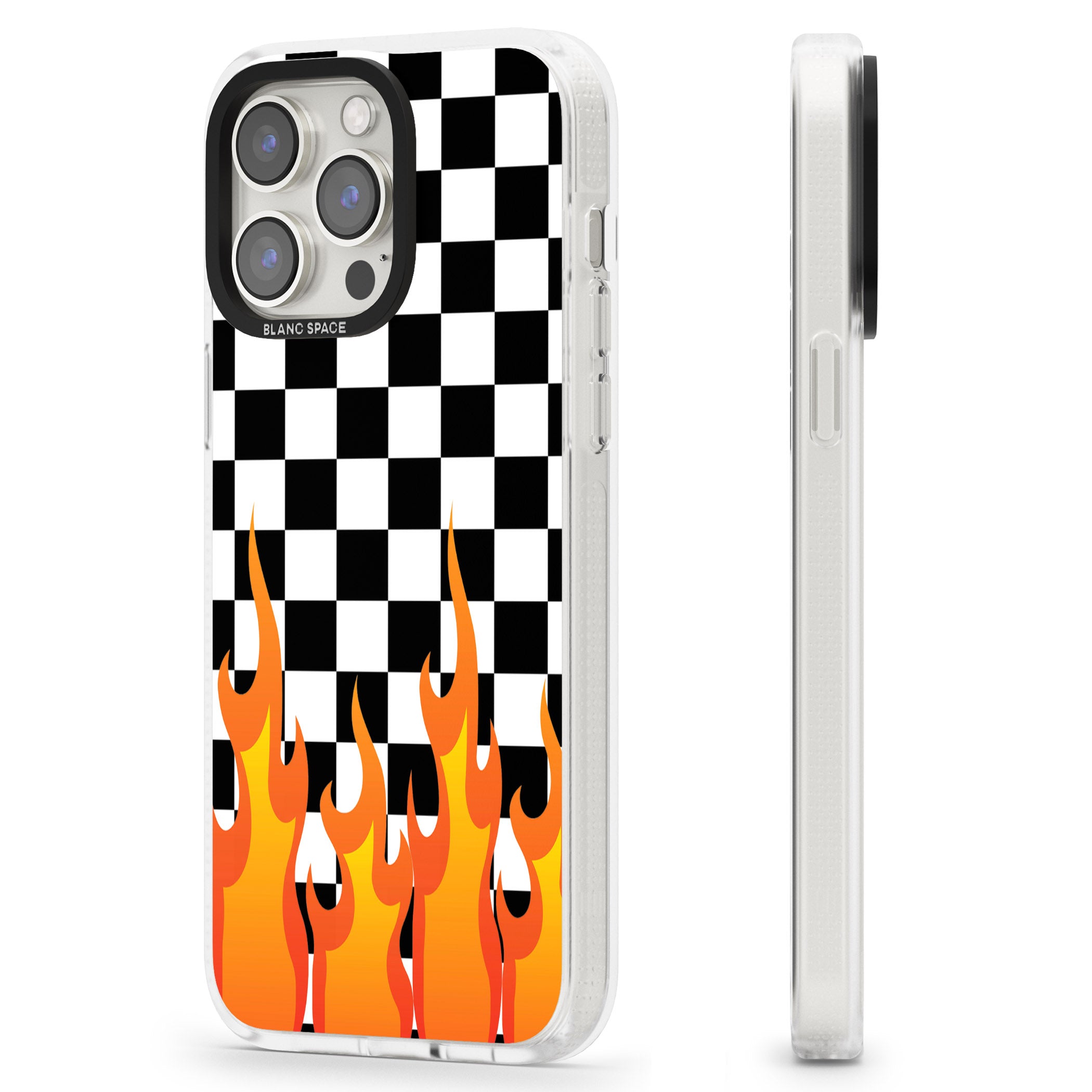 Checkered Fire iPhone 15 Pro Max / 15 Pro / 14 Pro Max / 14 Pro / 13 Pro Clear Case Impact Air - Blanc Space