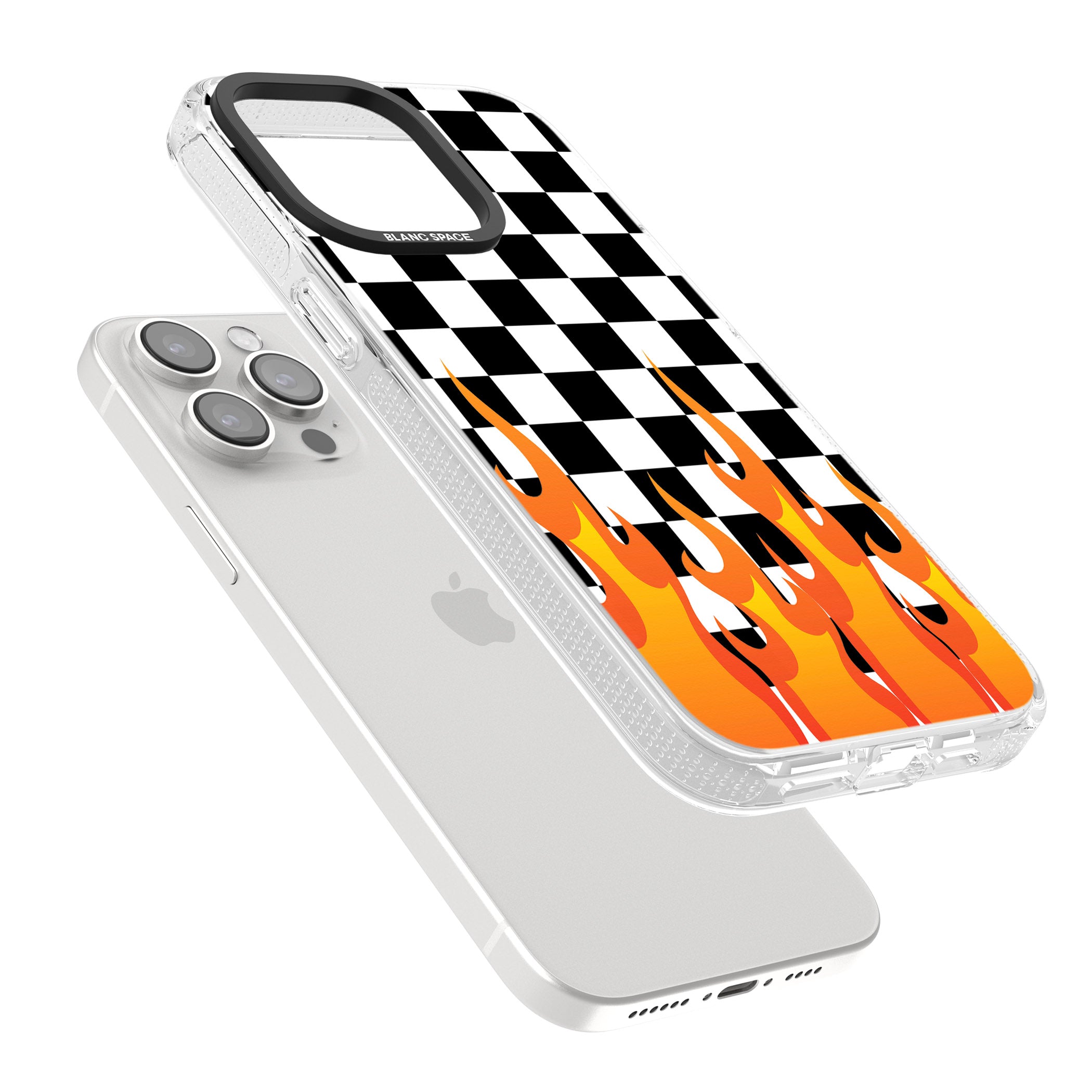 Checkered Fire iPhone 15 Pro Max / 15 Pro / 14 Pro Max / 14 Pro / 13 Pro Clear Case Impact Air - Blanc Space