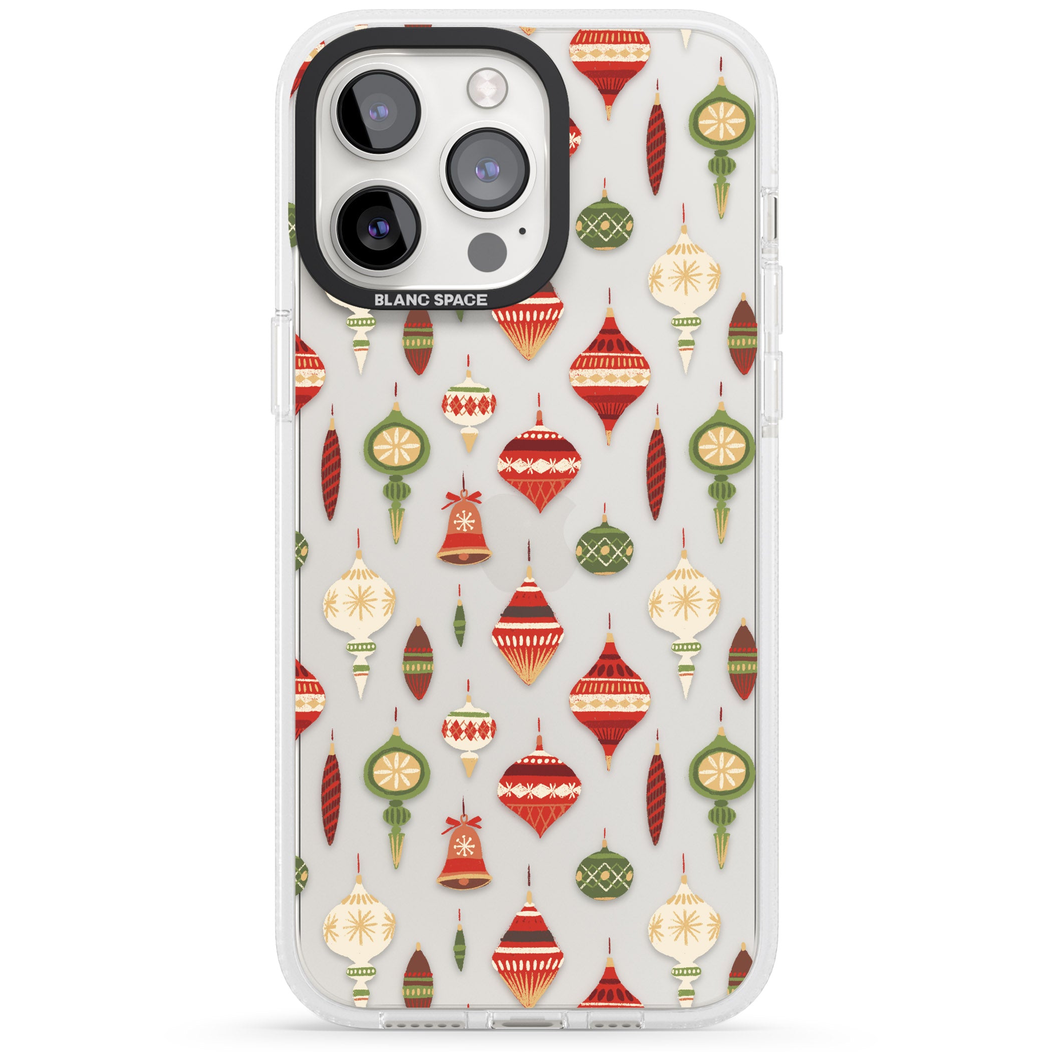 Christmas Baubles Pattern iPhone 15 Pro Max / 15 Pro / 14 Pro Max / 14 Pro / 13 Pro Clear Case Impact Air - Blanc Space