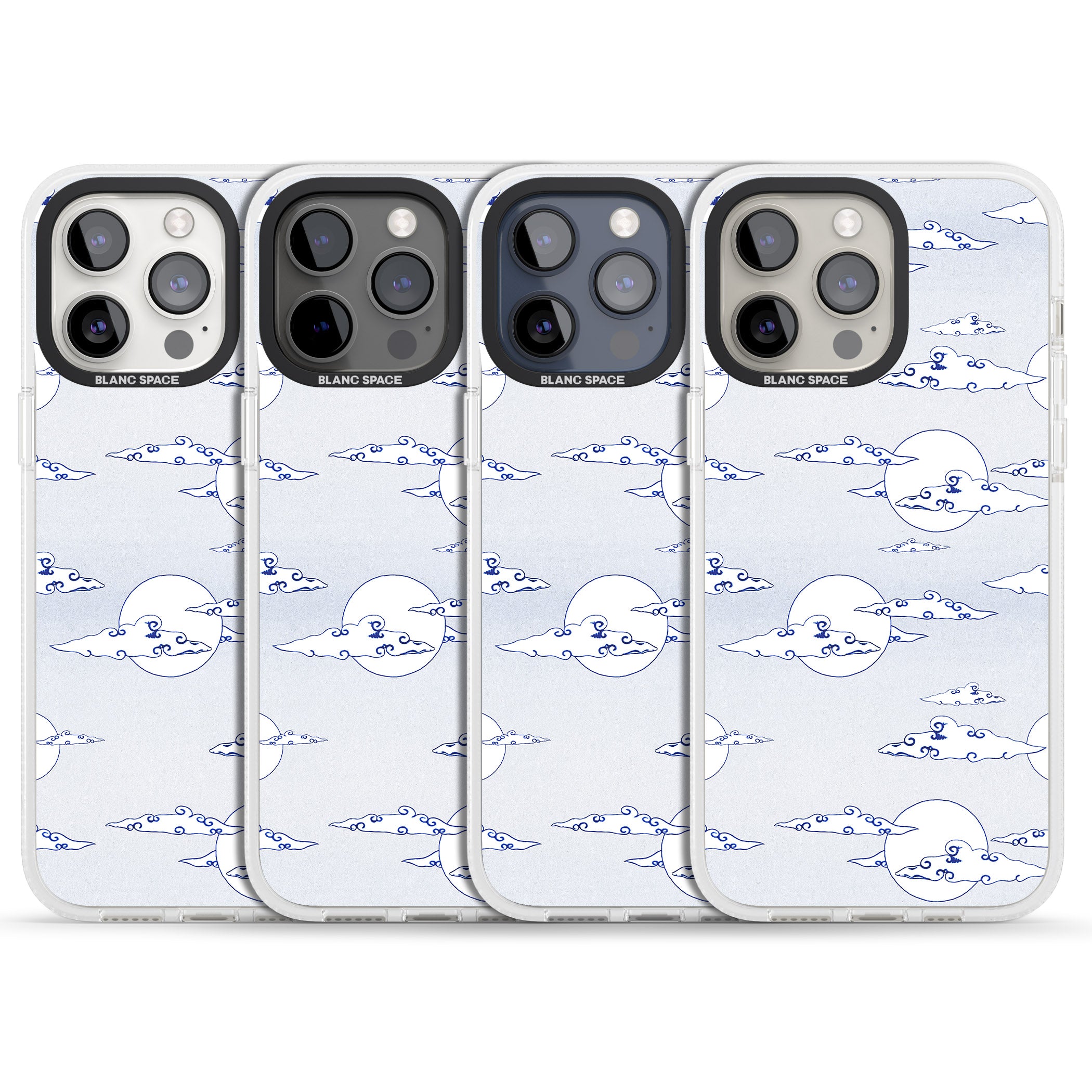 Moon & Clouds iPhone 15 Pro Max / 15 Pro / 14 Pro Max / 14 Pro / 13 Pro Clear Case Impact Air - Blanc Space