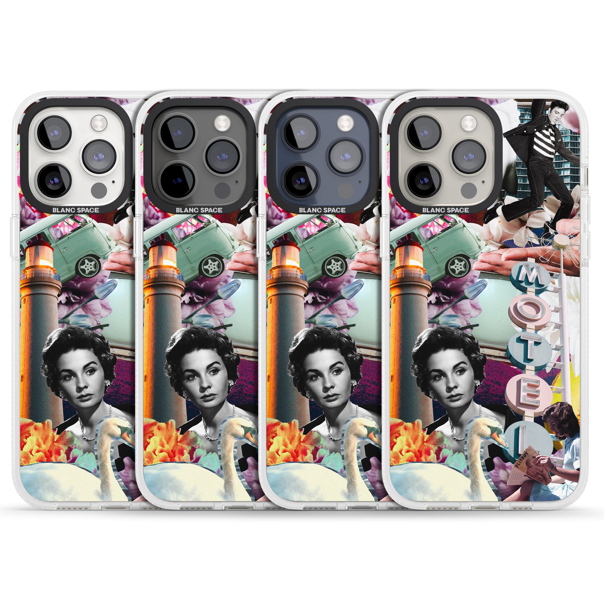 Vintage Collage: Retro Motel iPhone 15 Pro Max / 15 Pro / 14 Pro Max / 14 Pro / 13 Pro Clear Case Impact Air - Blanc Space