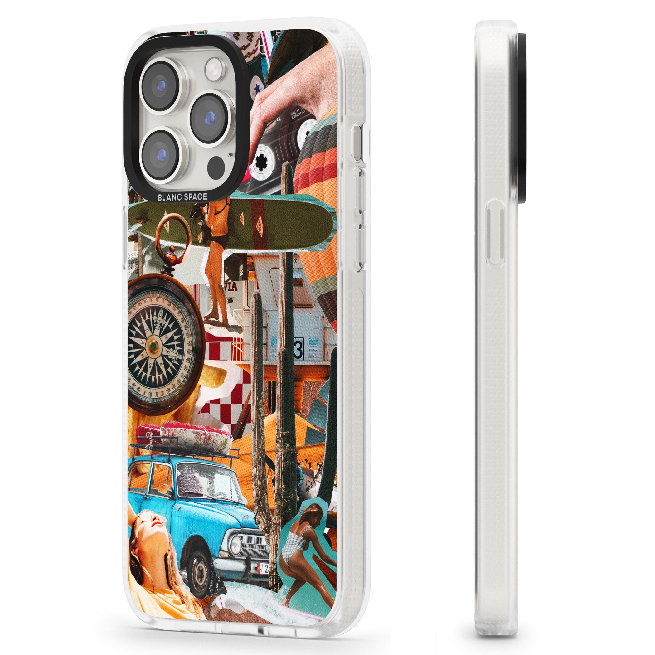 Vintage Collage: Road Trip iPhone 15 Pro Max / 15 Pro / 14 Pro Max / 14 Pro / 13 Pro Clear Case Impact Air - Blanc Space