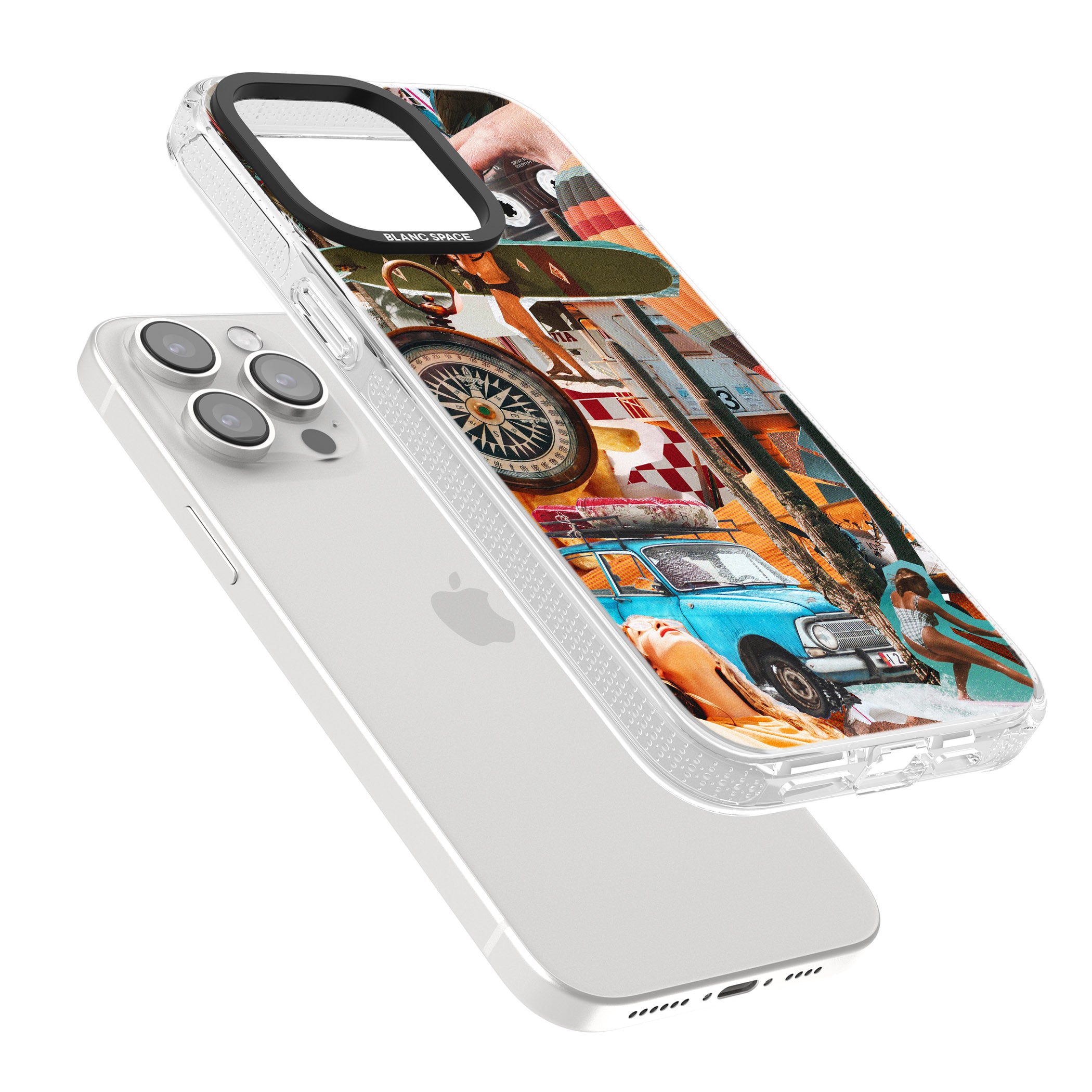 Vintage Collage: Road Trip iPhone 15 Pro Max / 15 Pro / 14 Pro Max / 14 Pro / 13 Pro Clear Case Impact Air - Blanc Space