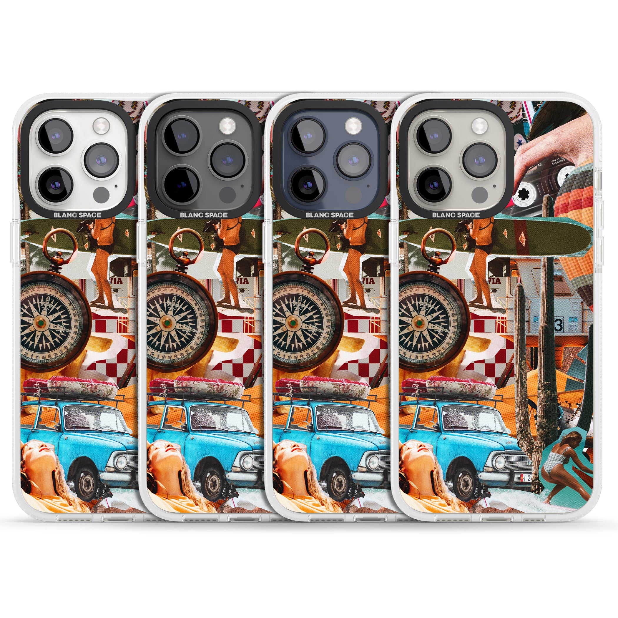 Vintage Collage: Road Trip iPhone 15 Pro Max / 15 Pro / 14 Pro Max / 14 Pro / 13 Pro Clear Case Impact Air - Blanc Space