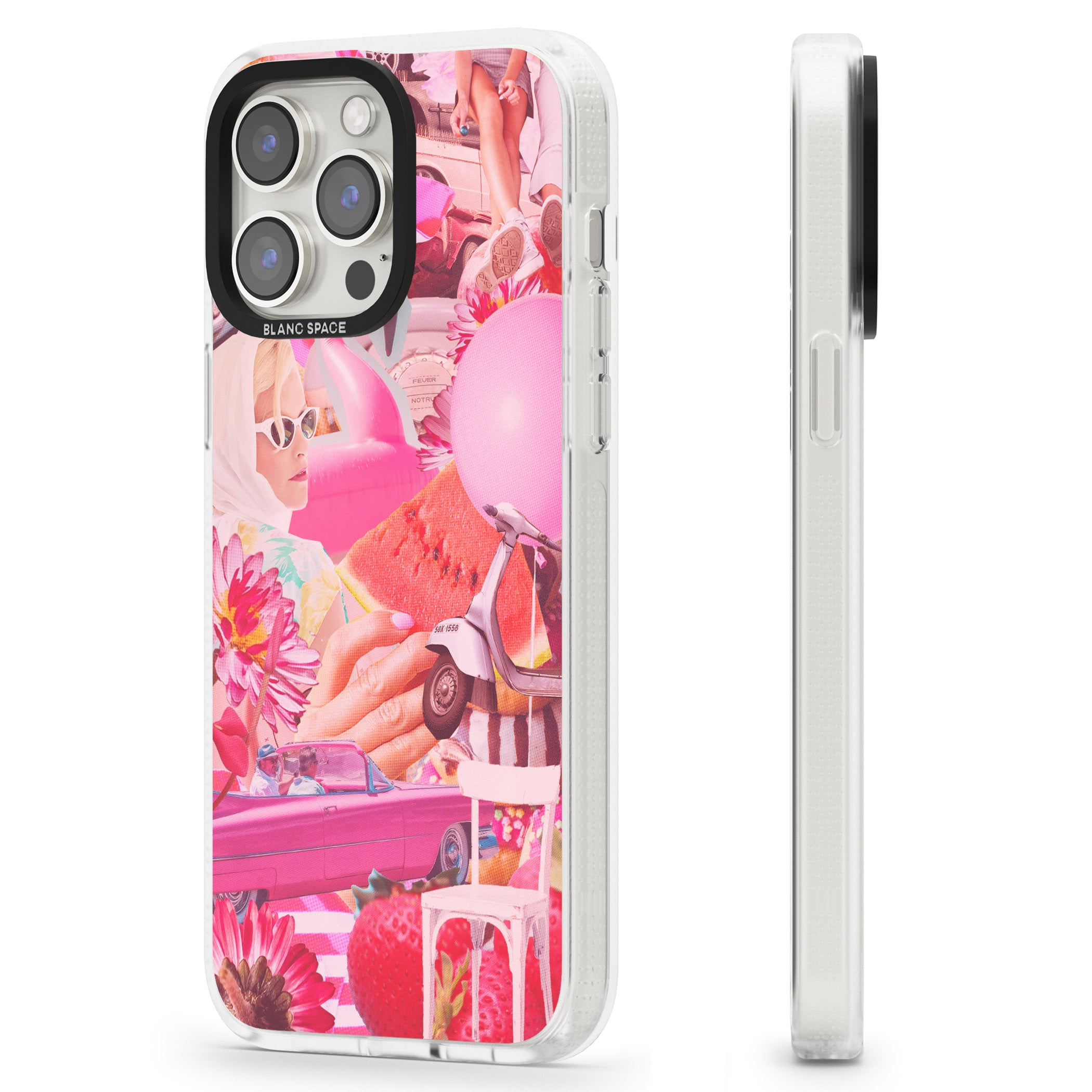 Vintage Collage: Pink Glamour iPhone 15 Pro Max / 15 Pro / 14 Pro Max / 14 Pro / 13 Pro Clear Case Impact Air - Blanc Space
