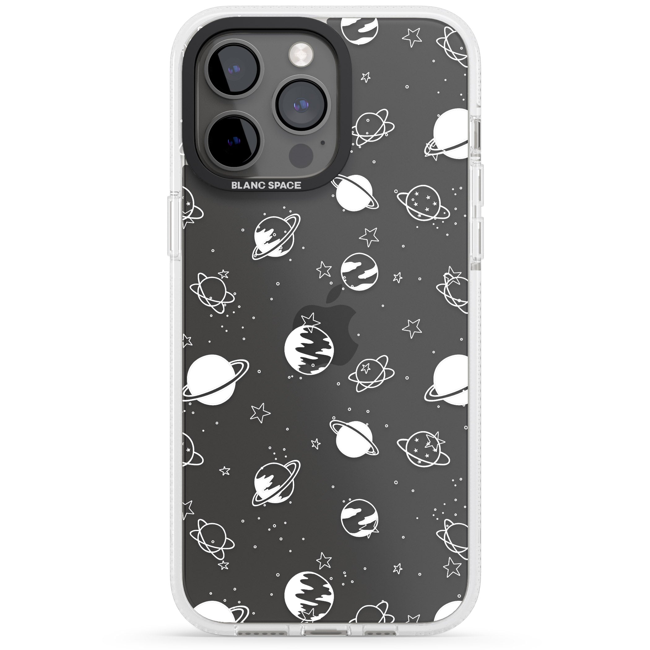 White Planets on Clear iPhone 15 Pro Max / 15 Pro / 14 Pro Max / 14 Pro / 13 Pro Clear Case Impact Air - Blanc Space