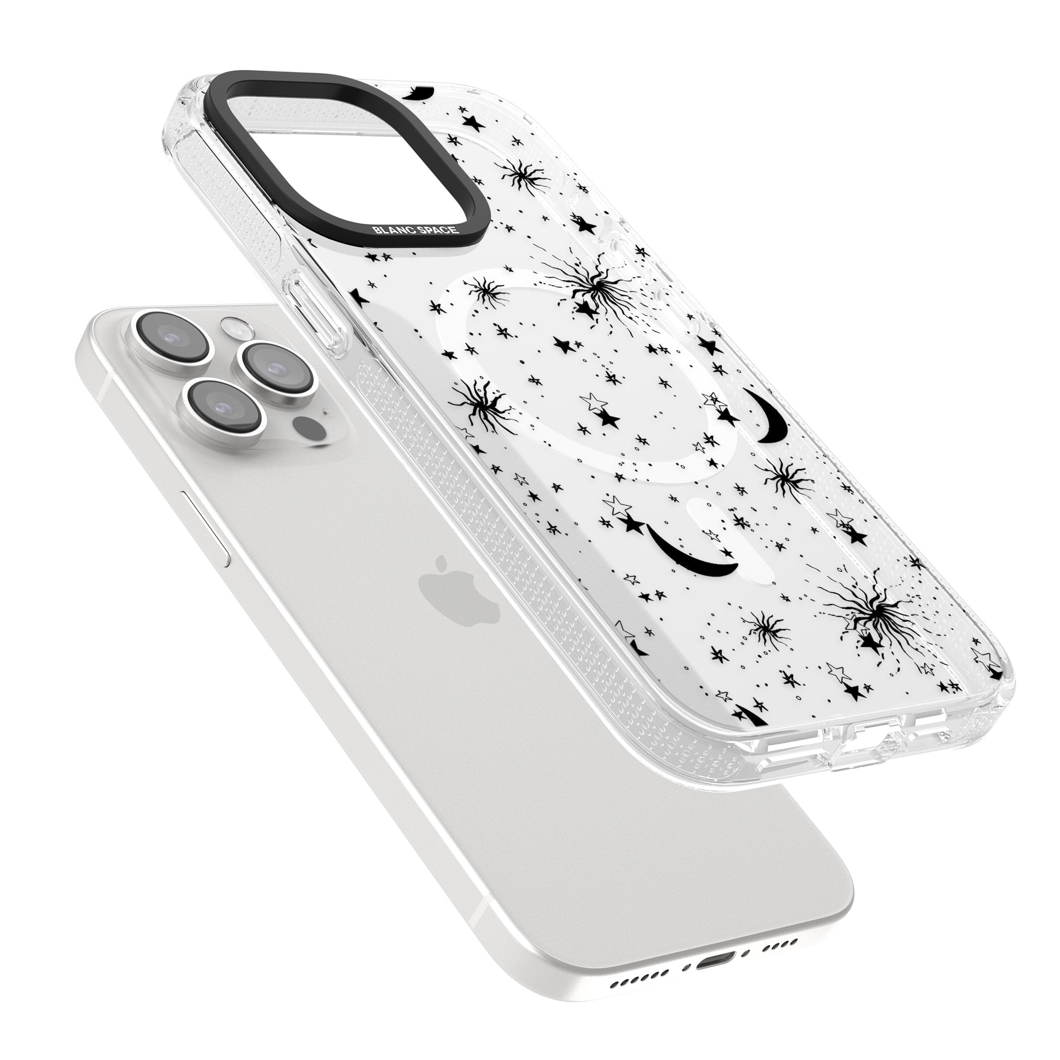 Moons & Stars iPhone 15 Pro Max / 15 Pro / 14 Pro Max / 14 Pro / 13 Pro Clear Case Impact Air - Blanc Space
