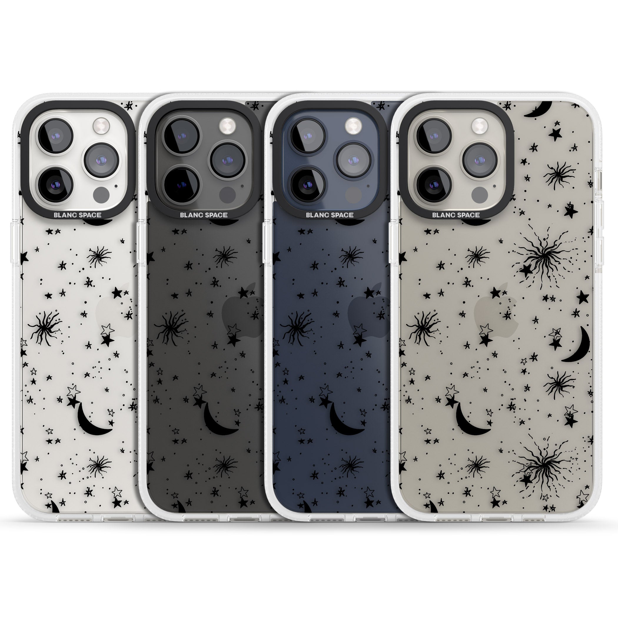 Moons & Stars iPhone 15 Pro Max / 15 Pro / 14 Pro Max / 14 Pro / 13 Pro Clear Case Impact Air - Blanc Space