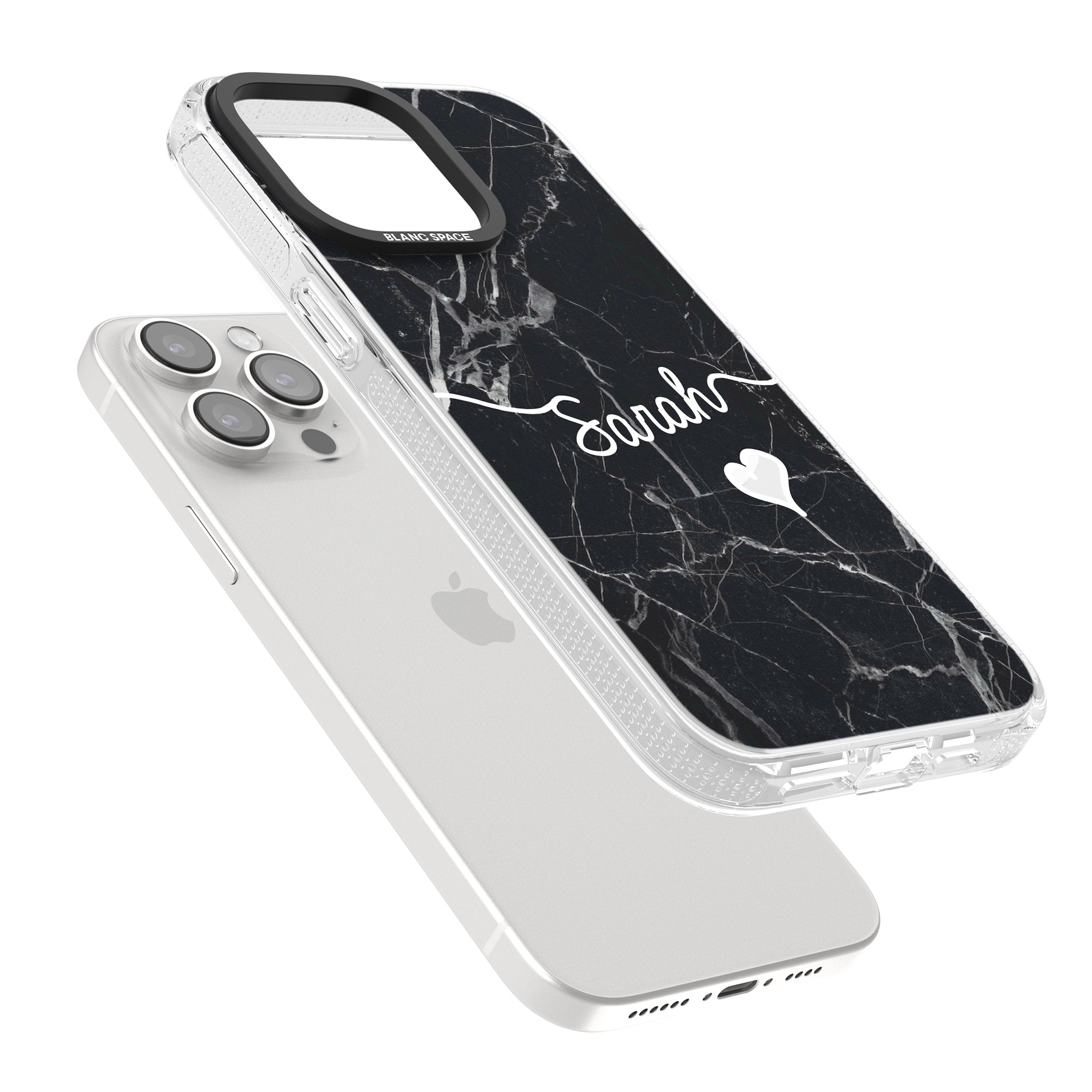 Black Marble iPhone 15 Pro Max / 15 Pro / 14 Pro Max / 14 Pro / 13 Pro Clear Case Impact Air - Blanc Space