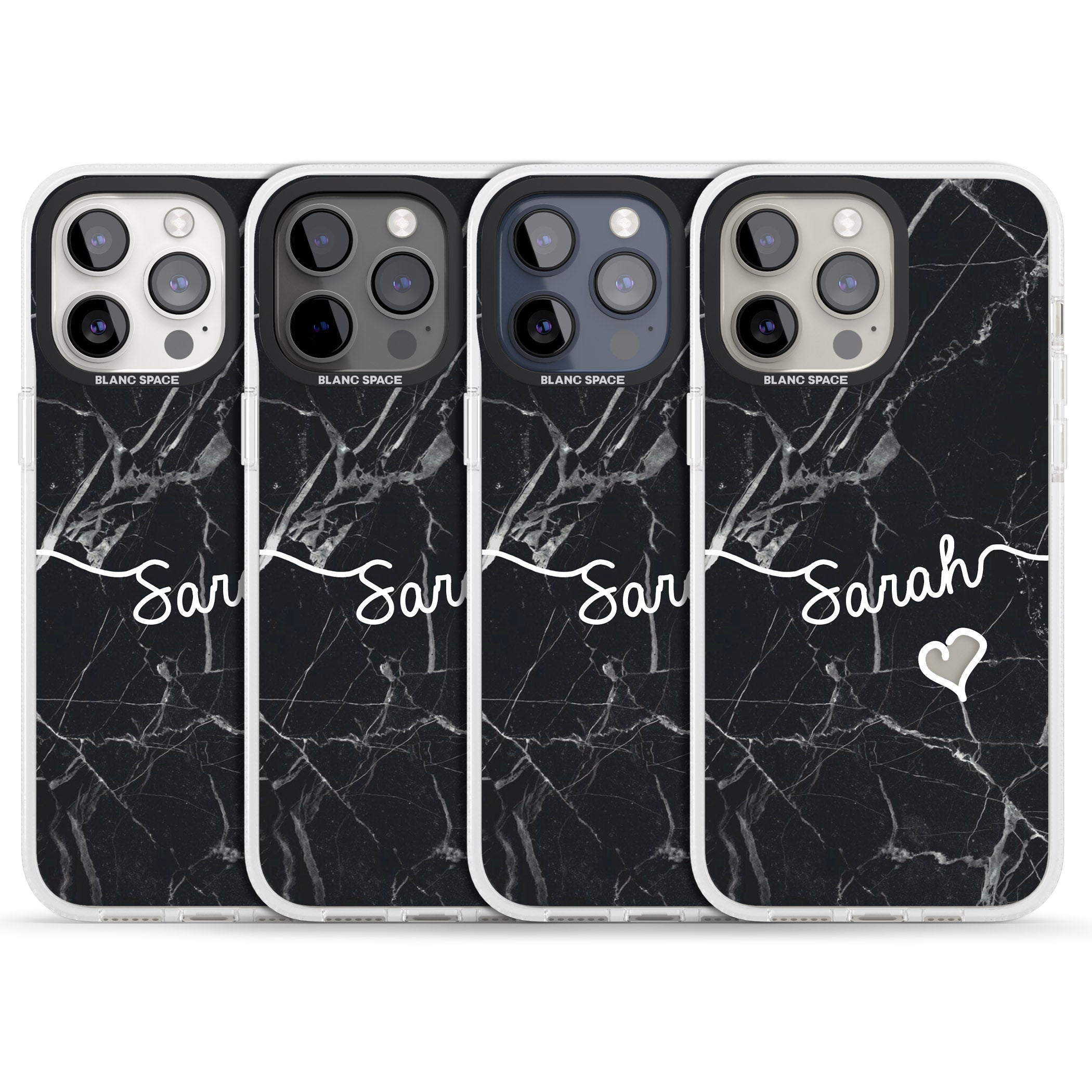 Black Marble iPhone 15 Pro Max / 15 Pro / 14 Pro Max / 14 Pro / 13 Pro Clear Case Impact Air - Blanc Space