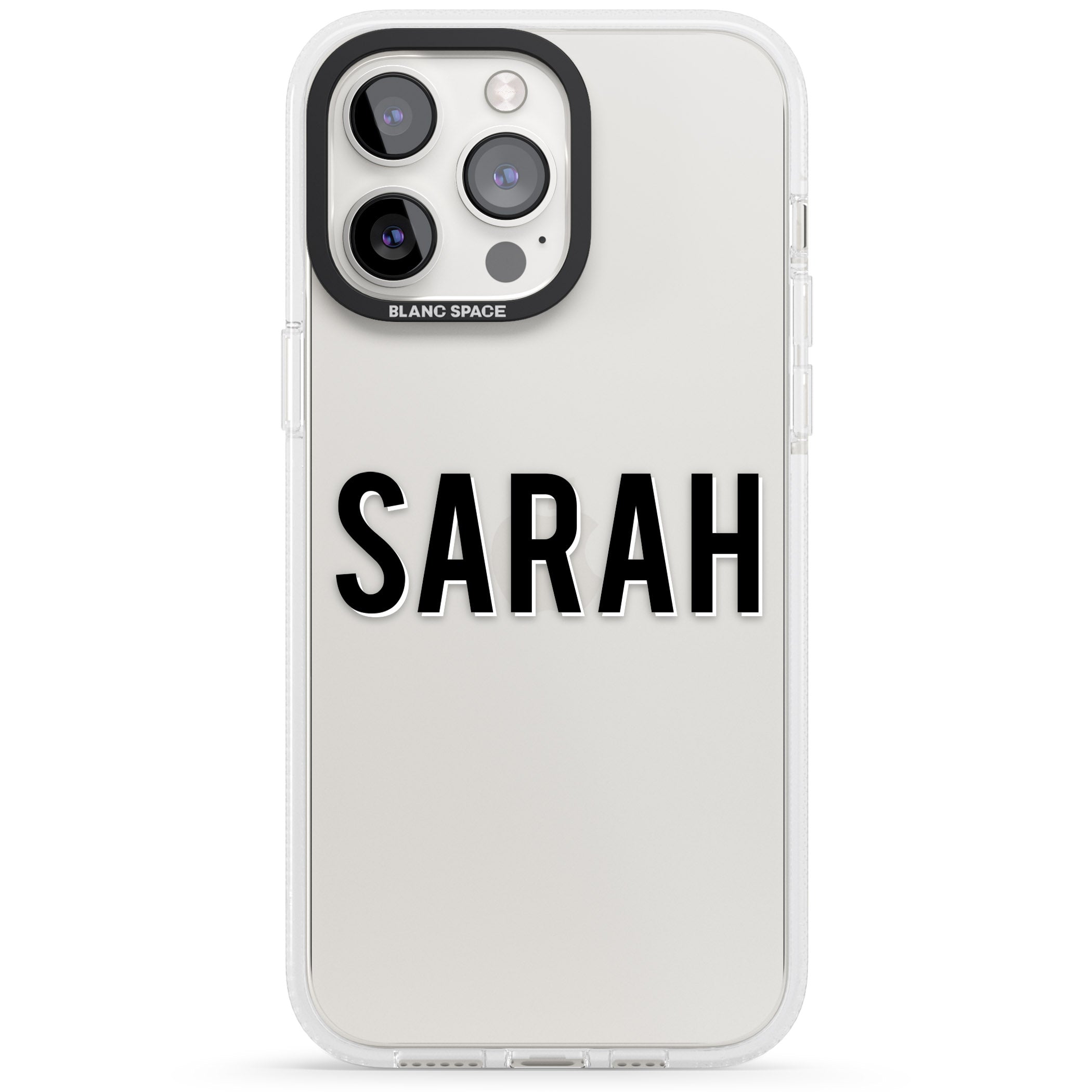 Personalised Clear Text 1A iPhone 15 Pro Max / 15 Pro / 14 Pro Max / 14 Pro / 13 Pro Clear Case Impact Air - Blanc Space