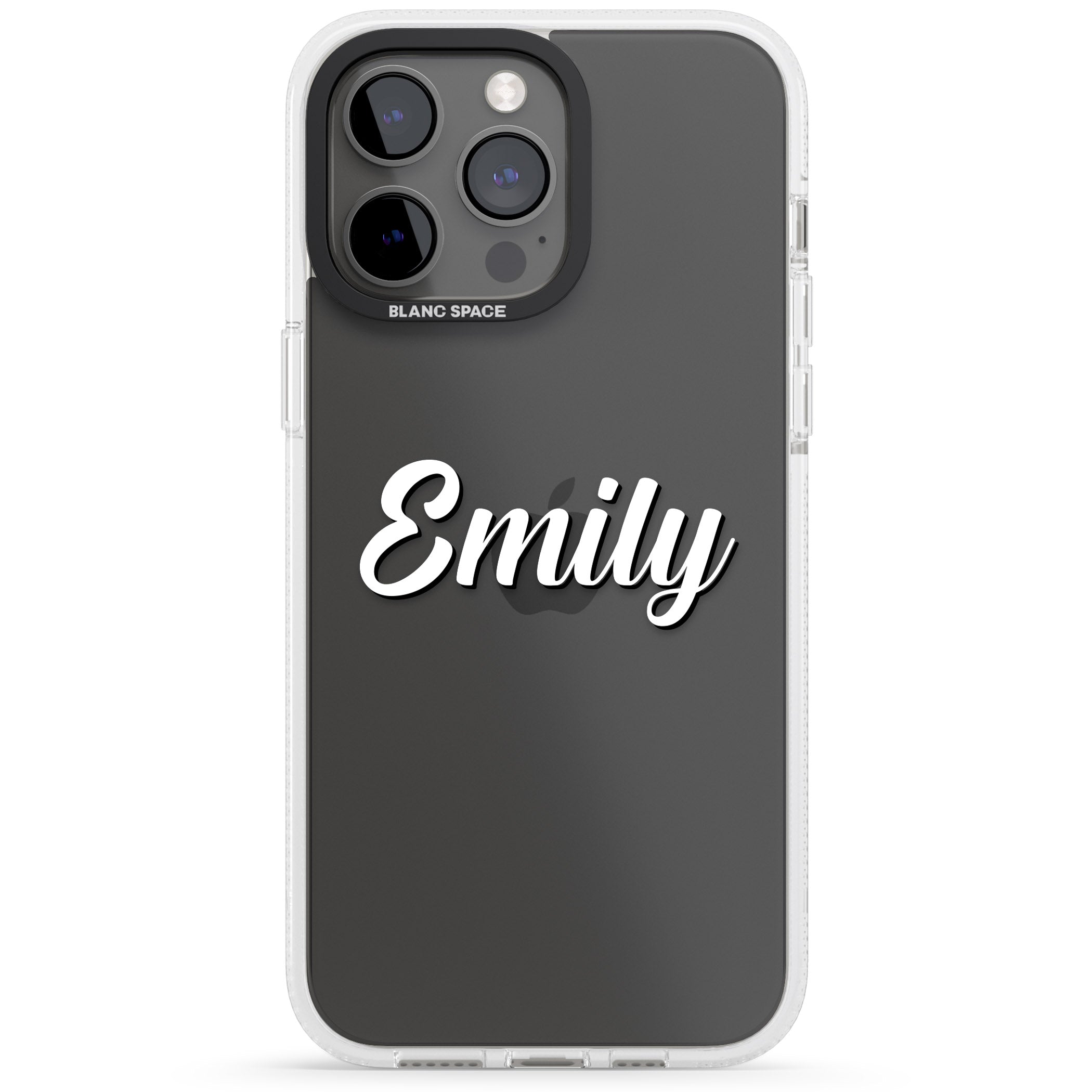 Personalised Clear Text 1B iPhone 15 Pro Max / 15 Pro / 14 Pro Max / 14 Pro / 13 Pro Clear Case Impact Air - Blanc Space