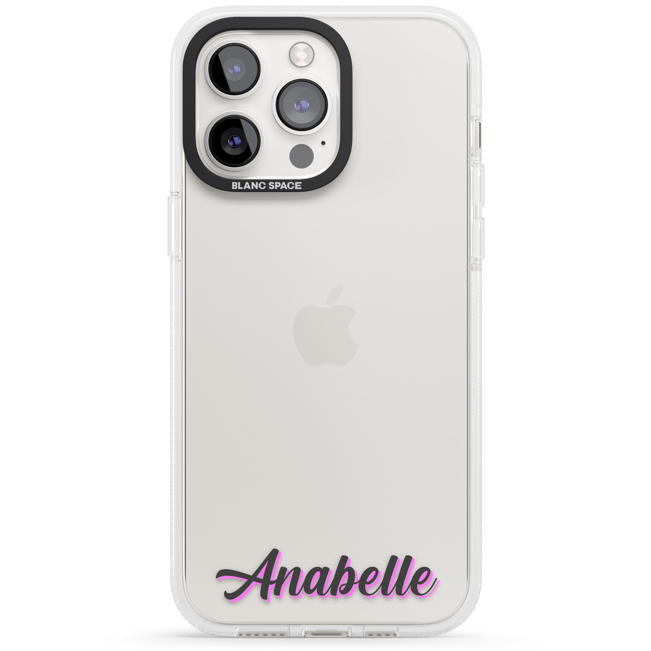 Personalised Clear Text 2B iPhone 15 Pro Max / 15 Pro / 14 Pro Max / 14 Pro / 13 Pro Clear Case Impact Air - Blanc Space