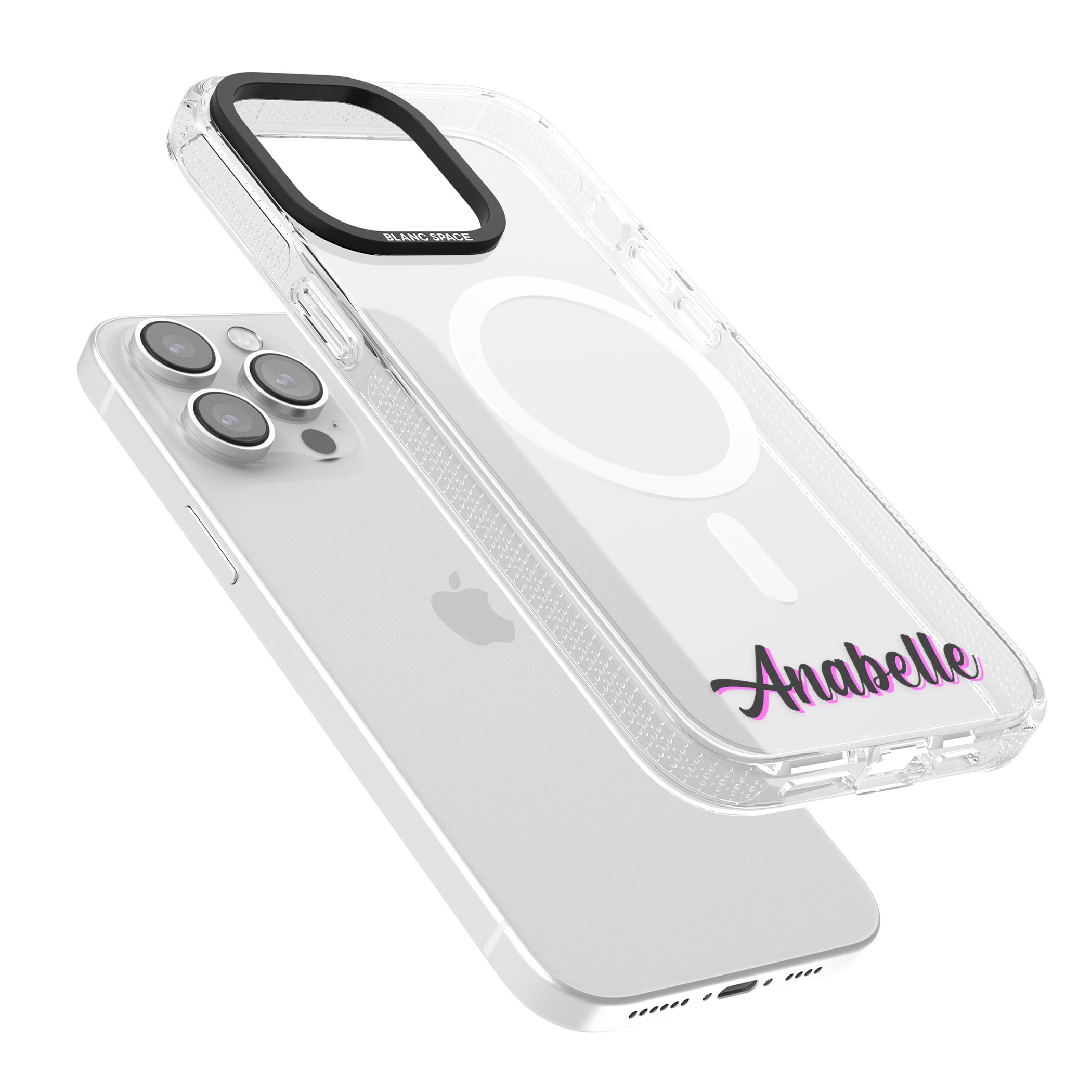 Personalised Clear Text 2B iPhone 15 Pro Max / 15 Pro / 14 Pro Max / 14 Pro / 13 Pro Clear Case Impact Air - Blanc Space