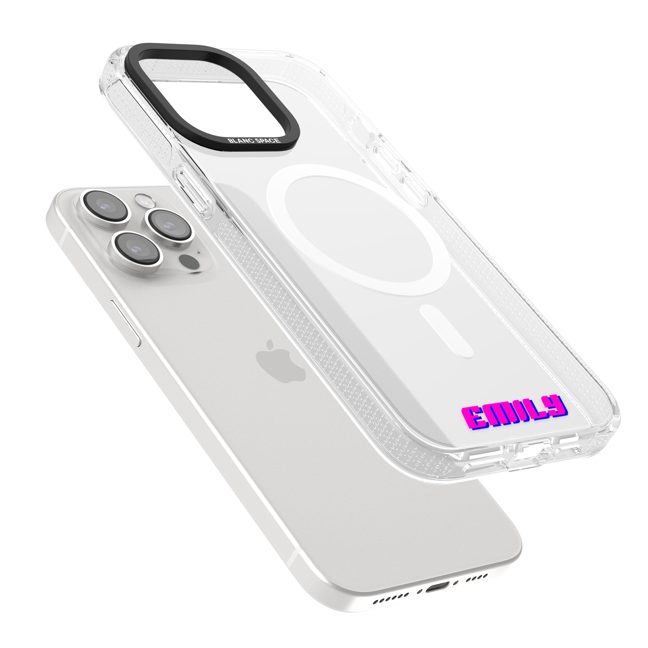 Personalised Clear Text 2C iPhone 15 Pro Max / 15 Pro / 14 Pro Max / 14 Pro / 13 Pro Clear Case Impact Air - Blanc Space