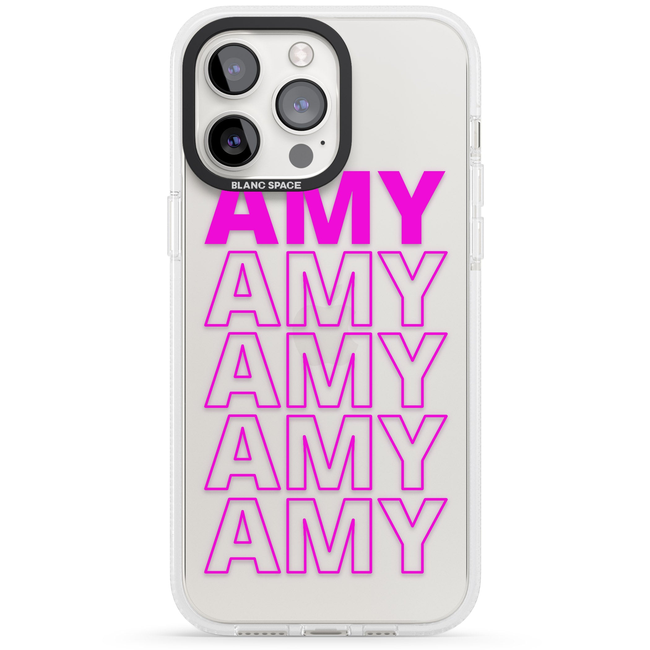 Personalised Clear Text 5D iPhone 15 Pro Max / 15 Pro / 14 Pro Max / 14 Pro / 13 Pro Clear Case Impact Air - Blanc Space