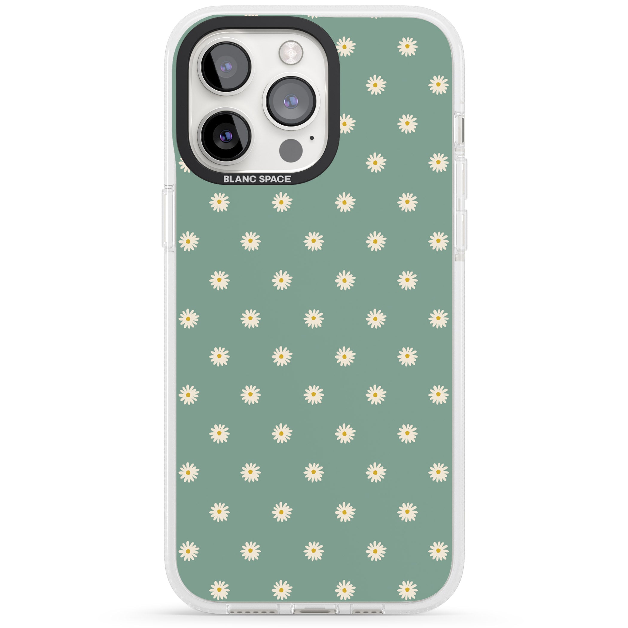 Daisy Pattern Teal Cute Floral iPhone 15 Pro Max / 15 Pro / 14 Pro Max / 14 Pro / 13 Pro Clear Case Impact Air - Blanc Space