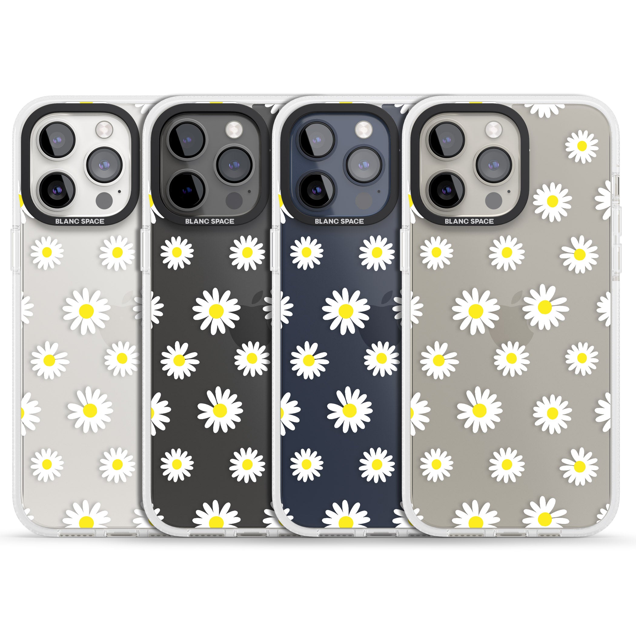 White Daisy Pattern (Clear) iPhone 15 Pro Max / 15 Pro / 14 Pro Max / 14 Pro / 13 Pro Clear Case Impact Air - Blanc Space