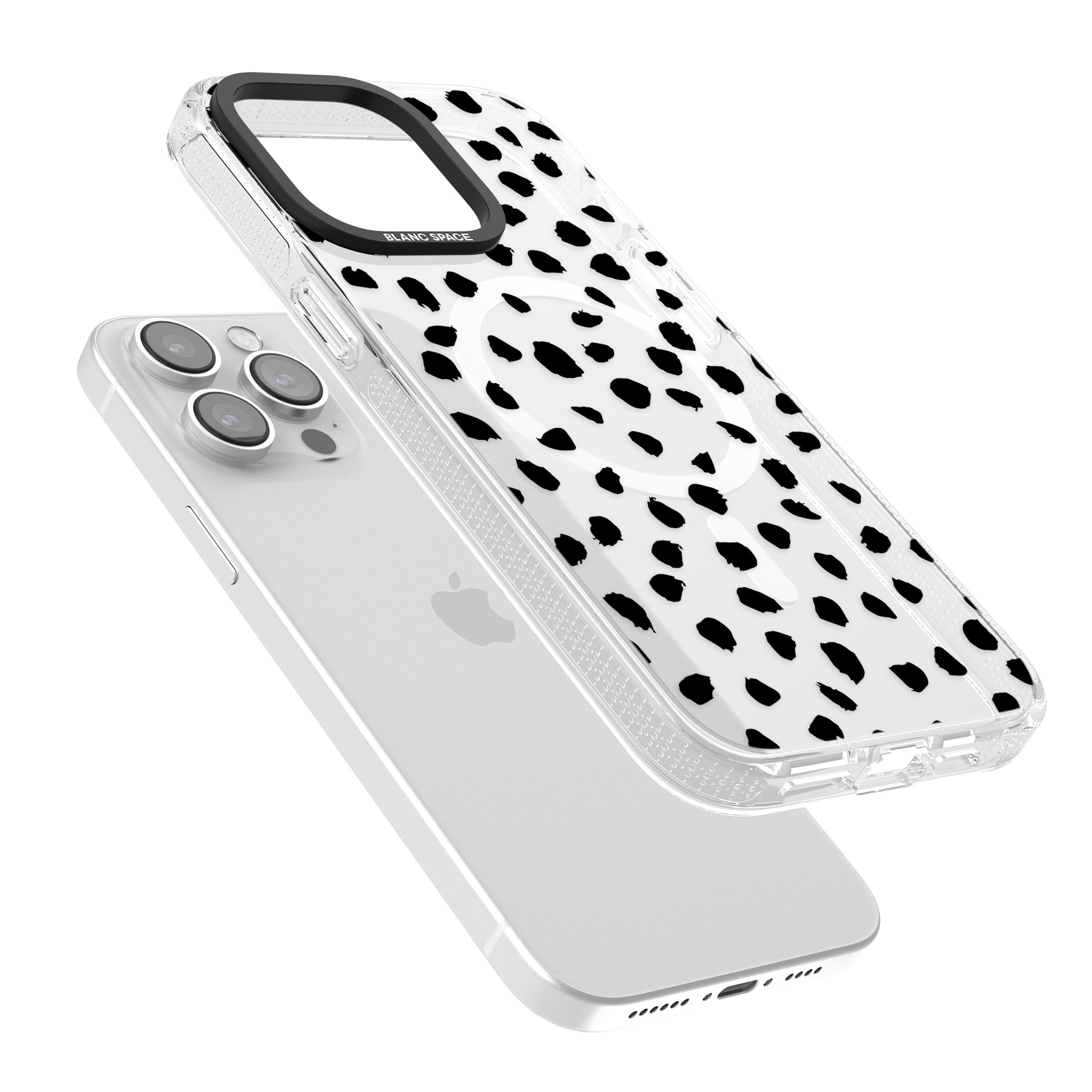 Black on Transparent Dalmatian Polka Dot Spots iPhone 15 Pro Max / 15 Pro / 14 Pro Max / 14 Pro / 13 Pro Clear Case Impact Air - Blanc Space