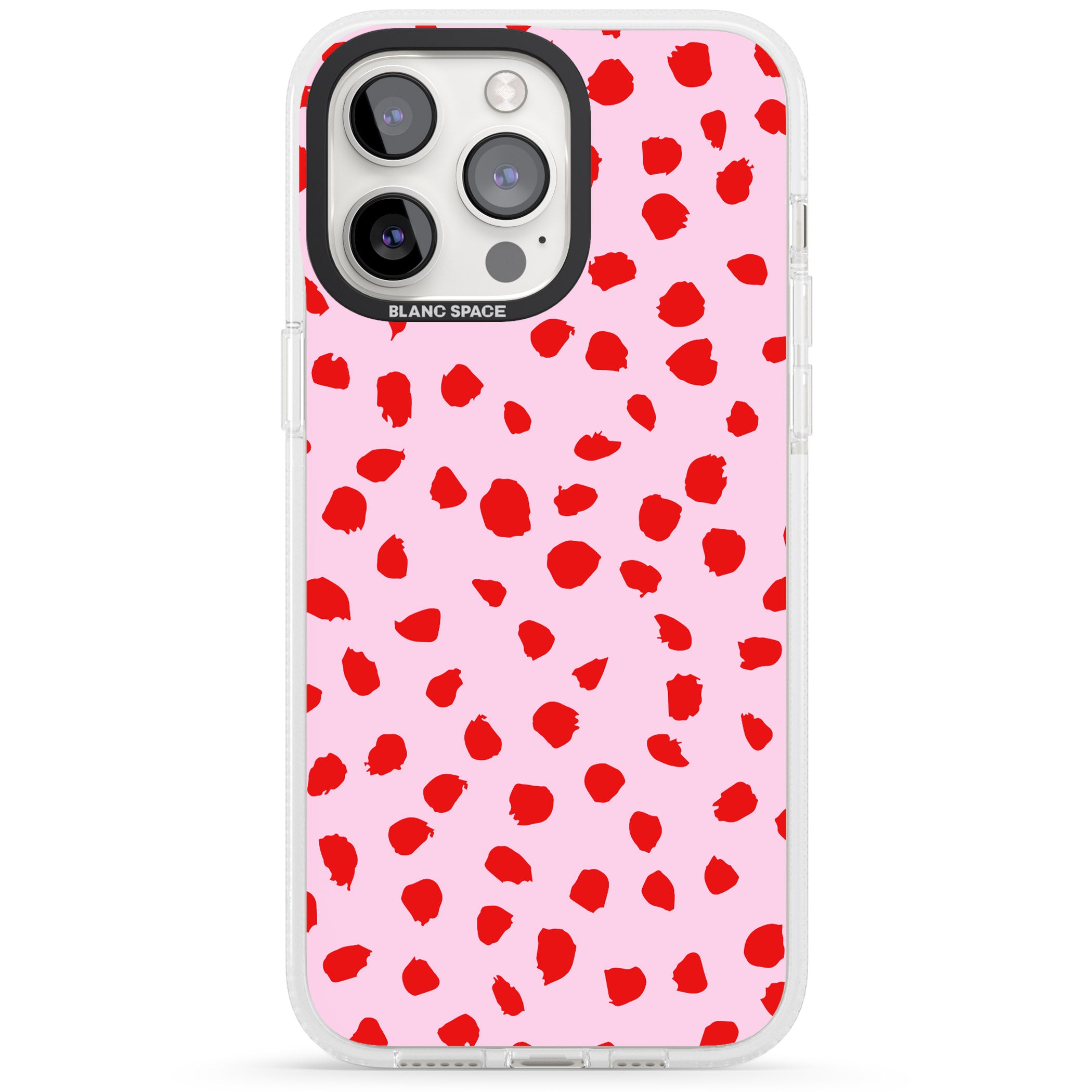 Red on Pink Dalmatian Polka Dot Spots iPhone 15 Pro Max / 15 Pro / 14 Pro Max / 14 Pro / 13 Pro Clear Case Impact Air - Blanc Space