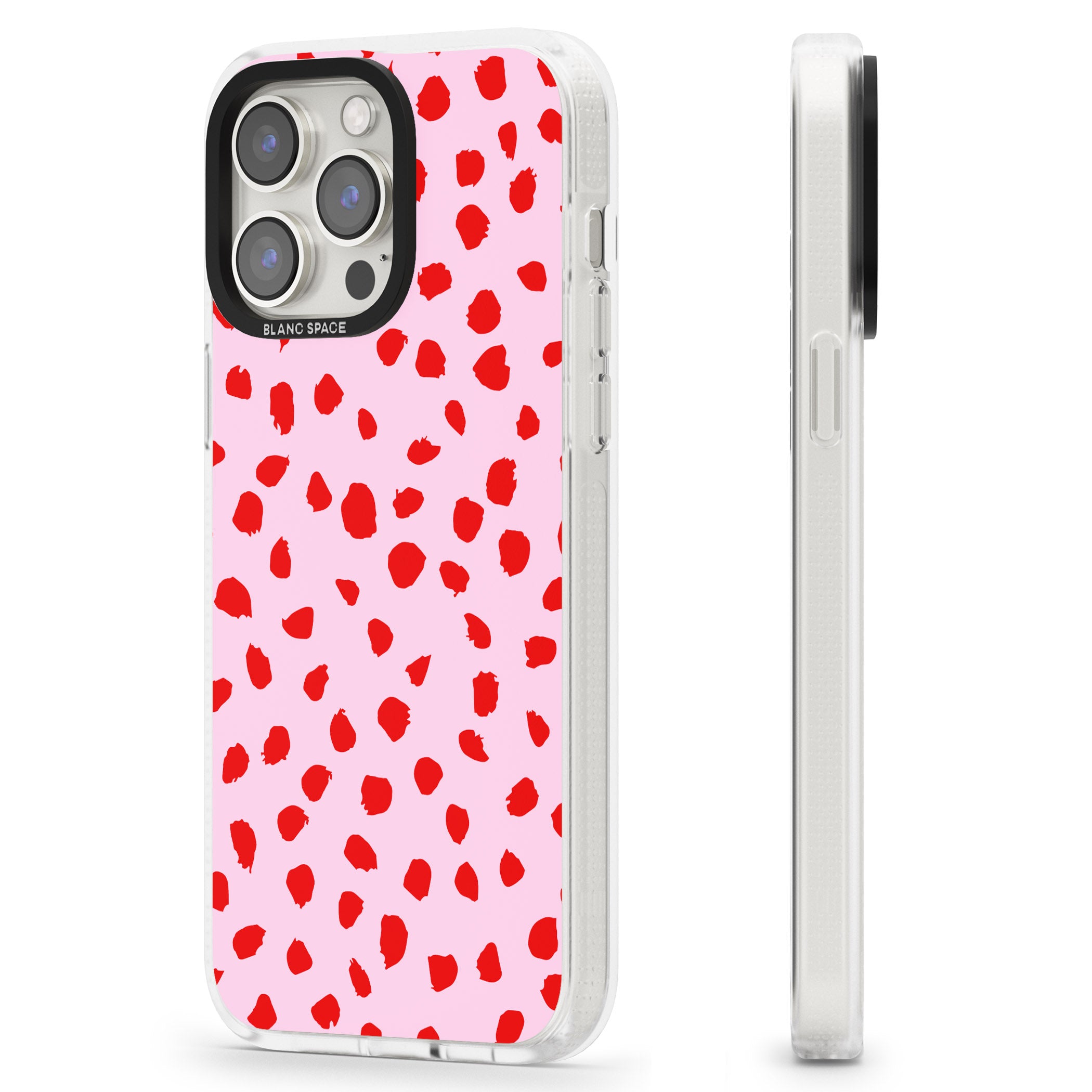 Red on Pink Dalmatian Polka Dot Spots iPhone 15 Pro Max / 15 Pro / 14 Pro Max / 14 Pro / 13 Pro Clear Case Impact Air - Blanc Space