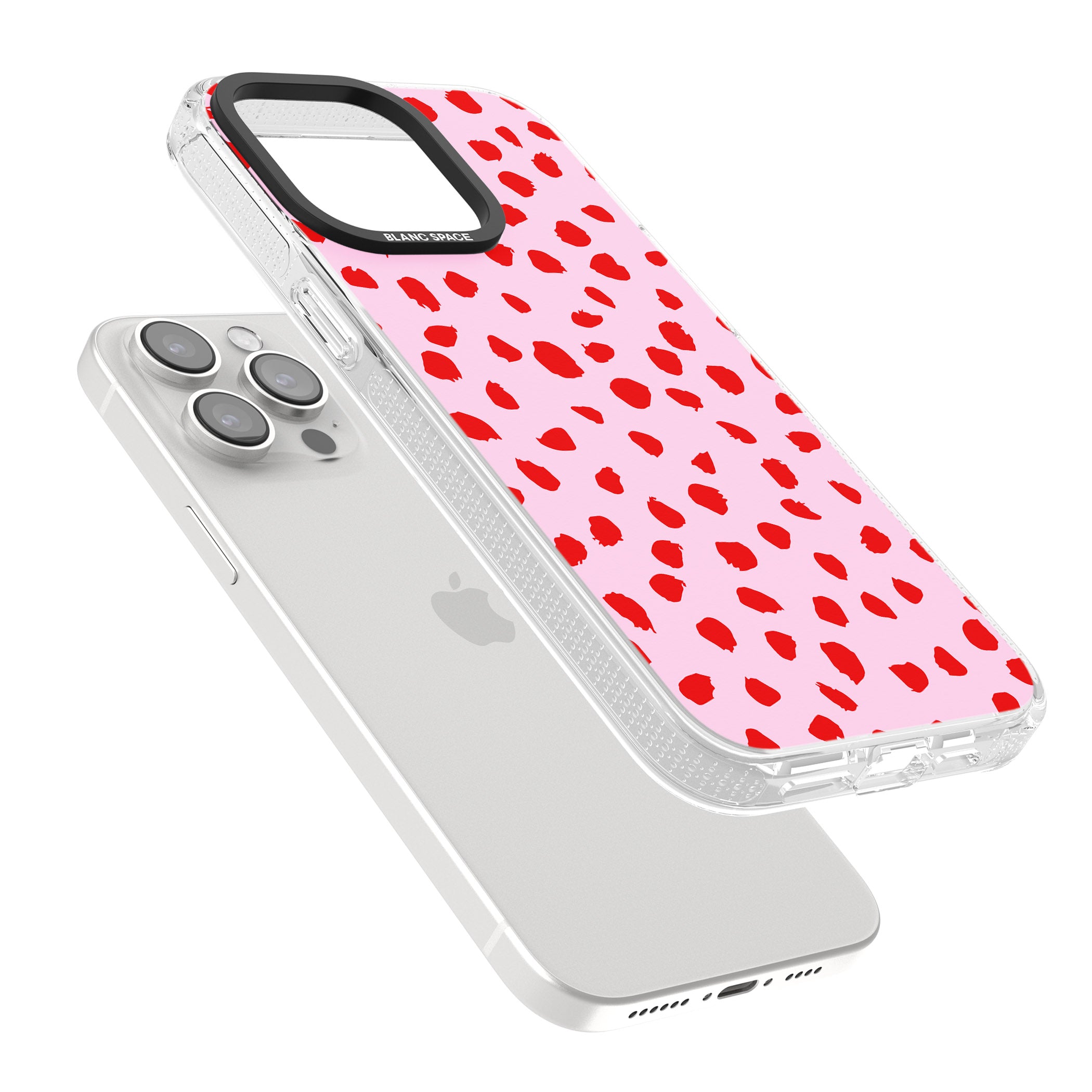 Red on Pink Dalmatian Polka Dot Spots iPhone 15 Pro Max / 15 Pro / 14 Pro Max / 14 Pro / 13 Pro Clear Case Impact Air - Blanc Space