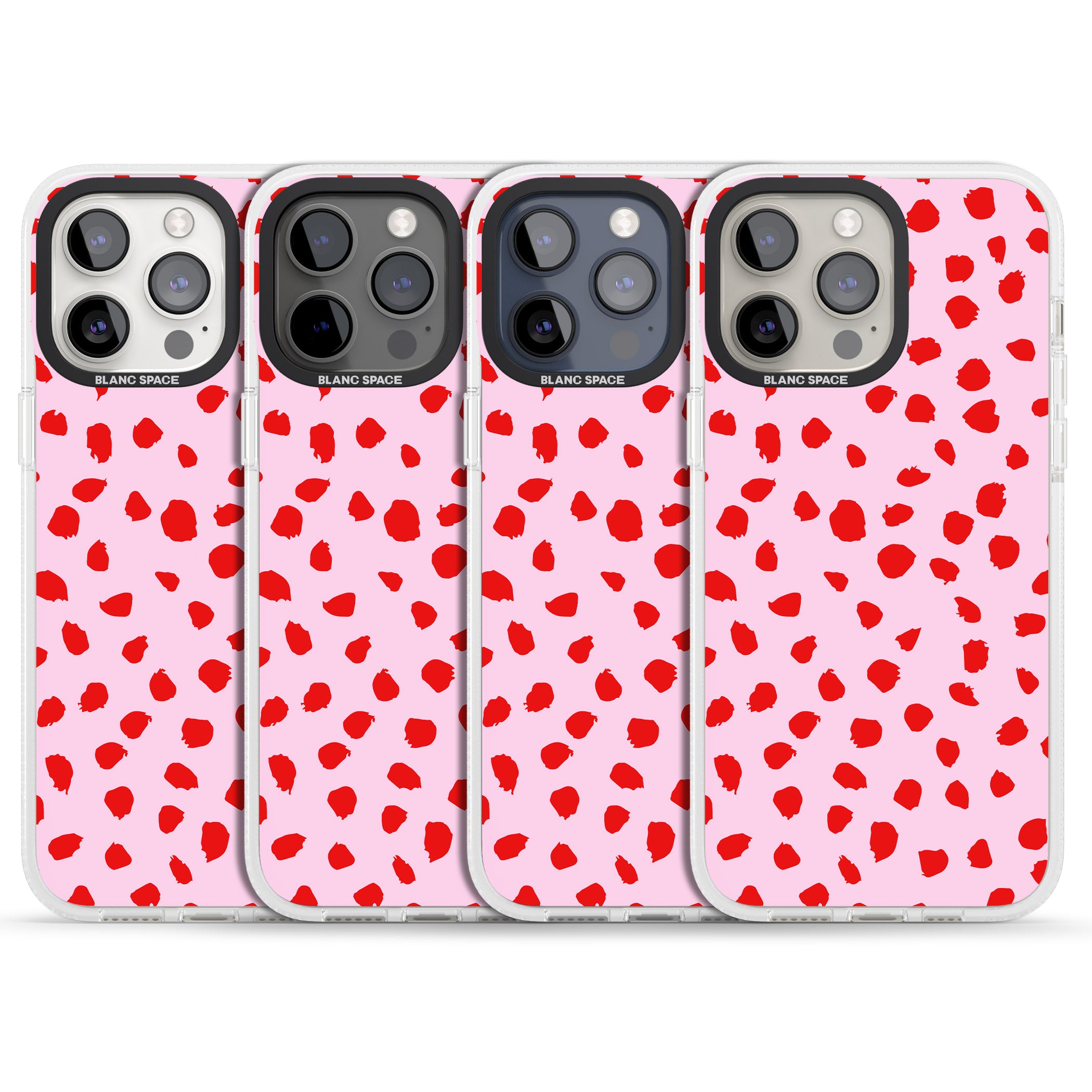 Red on Pink Dalmatian Polka Dot Spots iPhone 15 Pro Max / 15 Pro / 14 Pro Max / 14 Pro / 13 Pro Clear Case Impact Air - Blanc Space