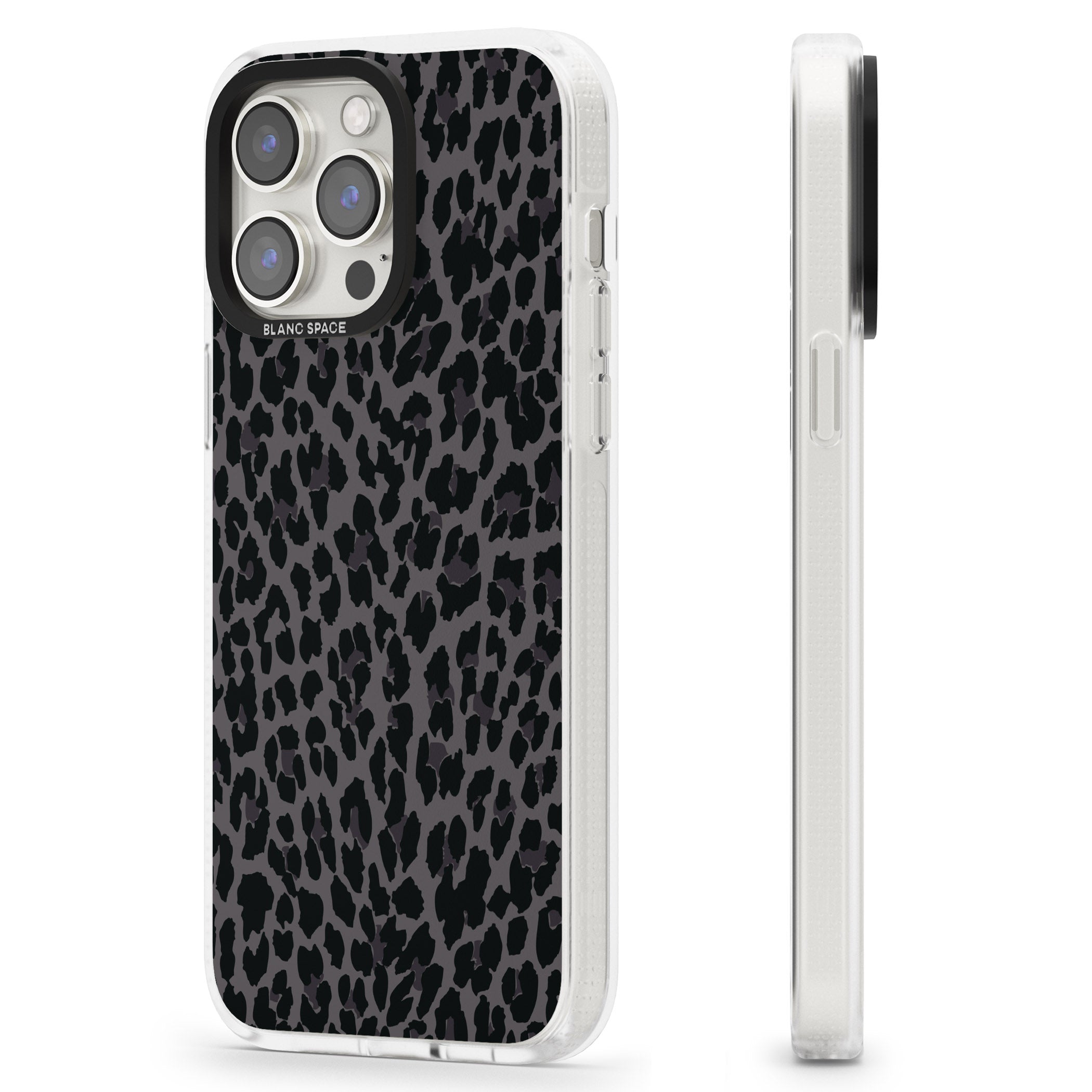 Dark Animal Print Pattern Small Leopard iPhone 15 Pro Max / 15 Pro / 14 Pro Max / 14 Pro / 13 Pro Clear Case Impact Air - Blanc Space