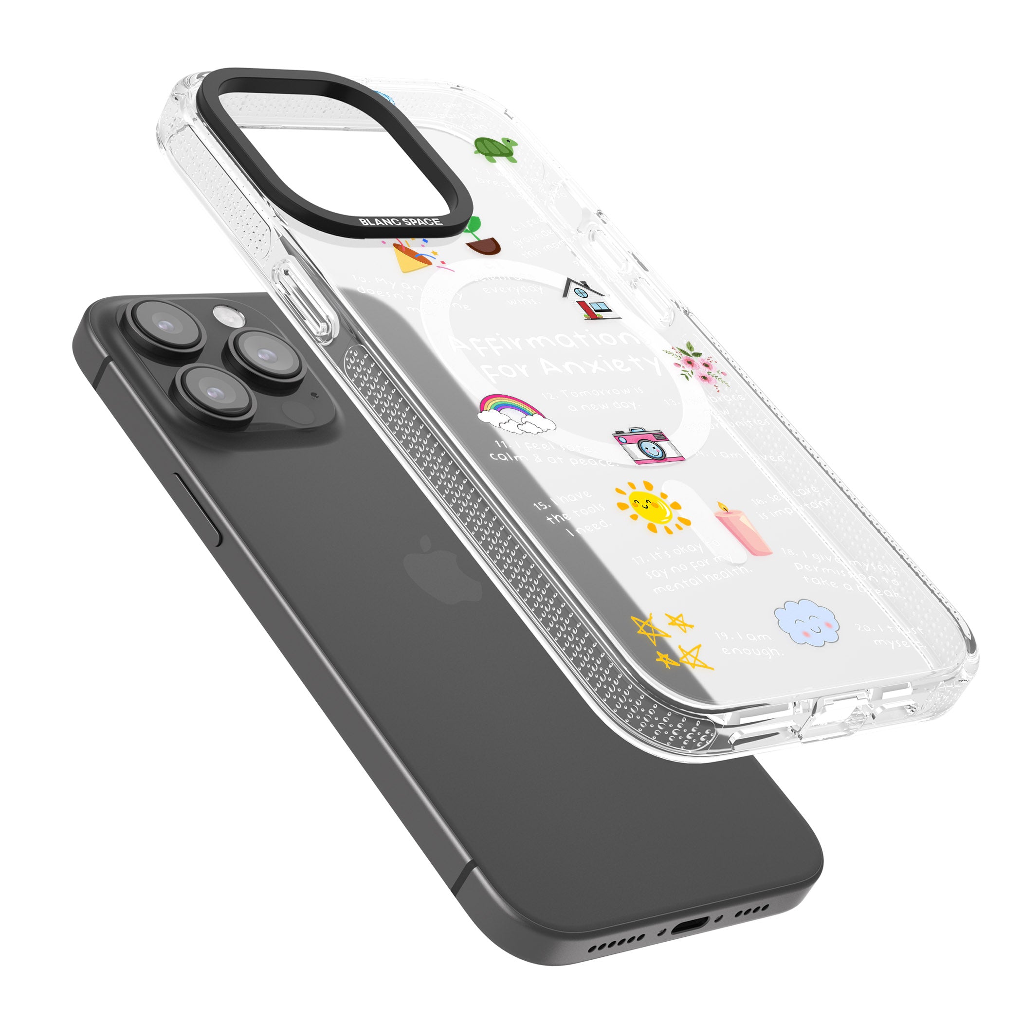 Anxiety White Text iPhone 15 Pro Max / 15 Pro / 14 Pro Max / 14 Pro / 13 Pro Clear Case Impact Air - Blanc Space