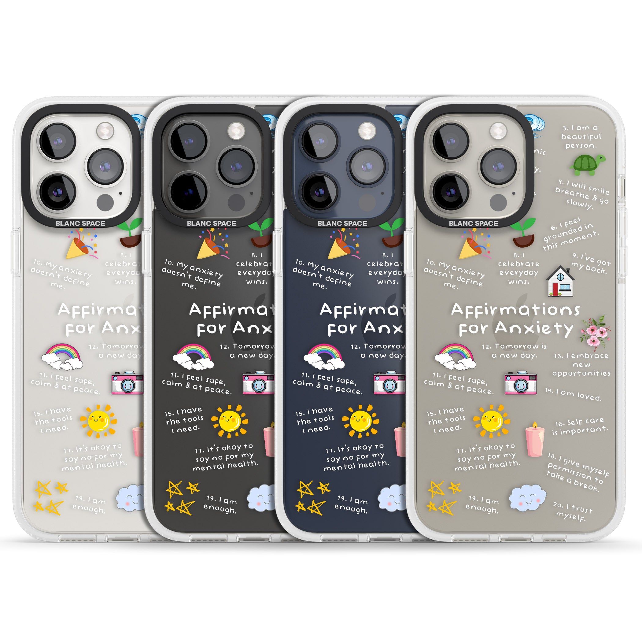 Anxiety White Text iPhone 15 Pro Max / 15 Pro / 14 Pro Max / 14 Pro / 13 Pro Clear Case Impact Air - Blanc Space